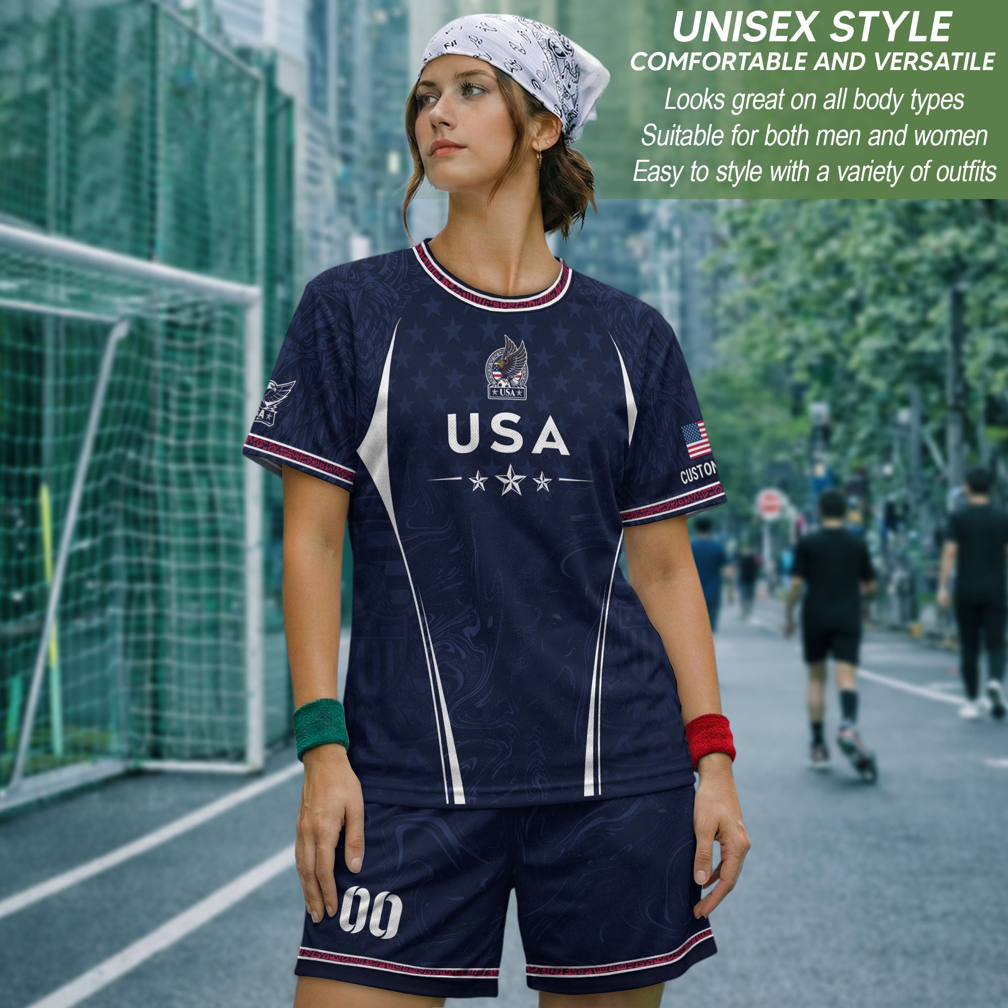 Men Athletic Sport T Shirt Outfits Personalized Custom Name USA Stars Soccer Jersey