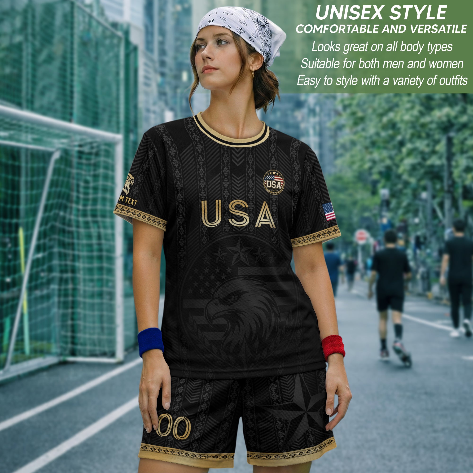 USA Soccer Jersey Style Men Athletic T Shirt Outfits Personalized Custom Name Tee