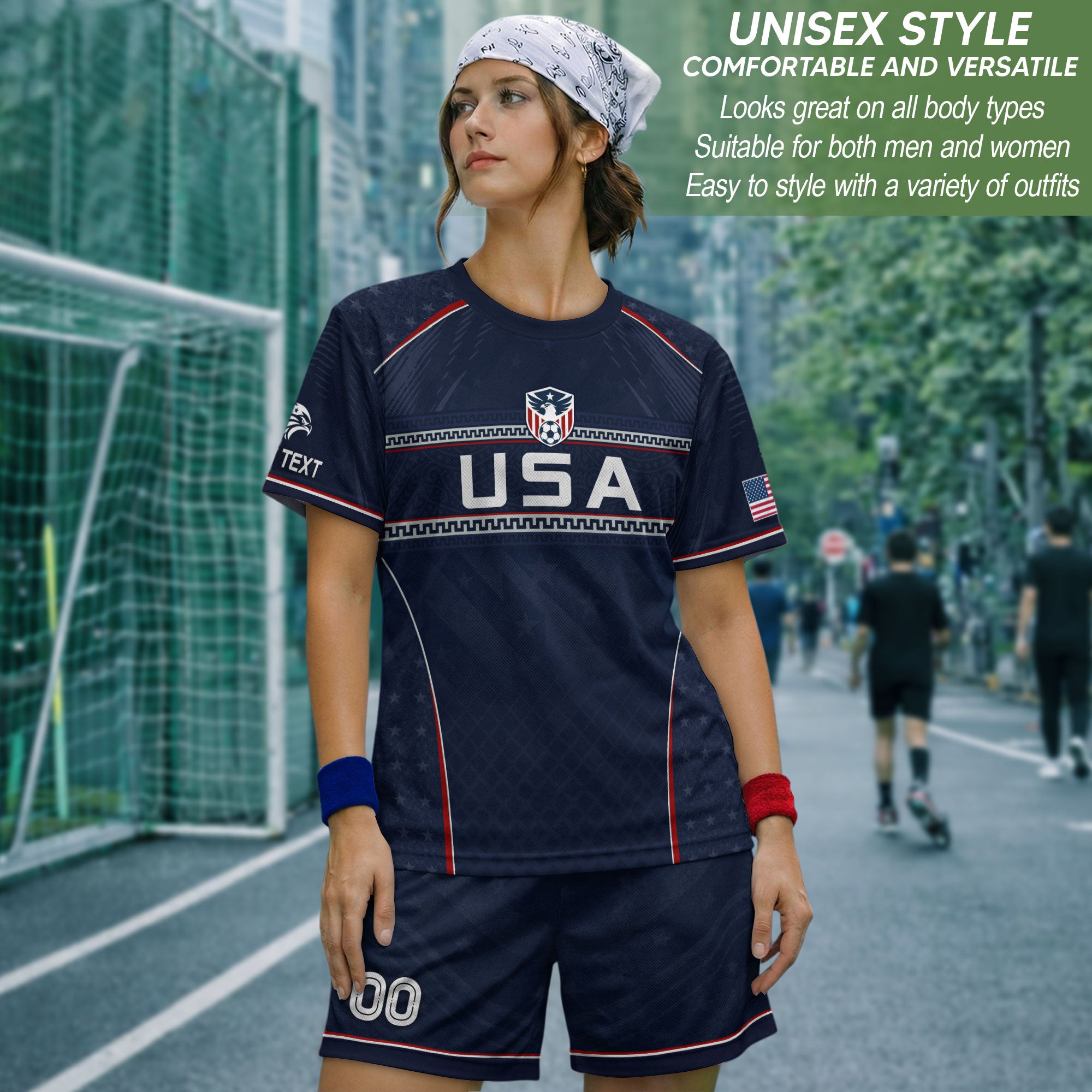 USA Soccer Jersey Custom Name Number Patriotic Navy Blue Athletic Sportswear Outfit