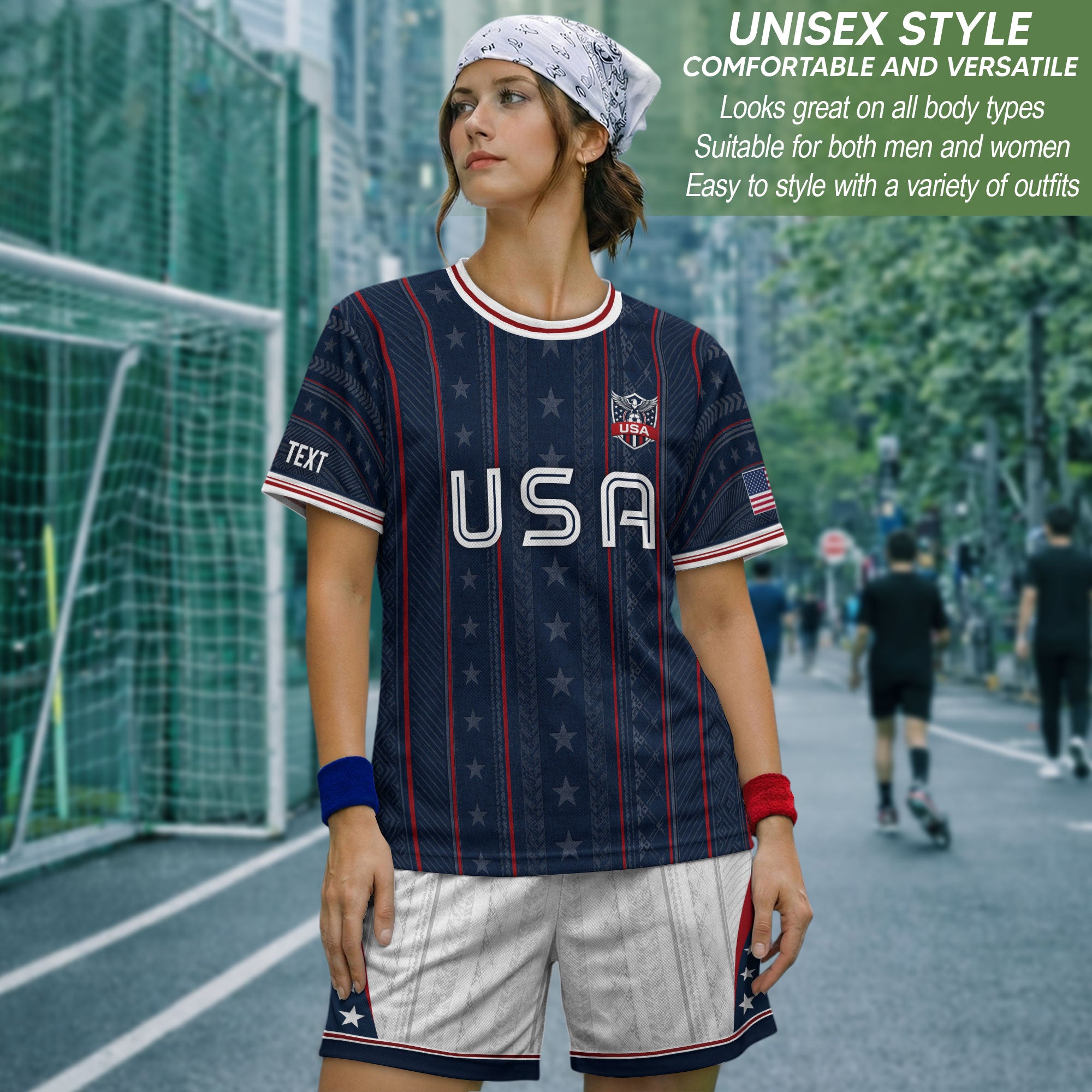 USA Soccer Jersey Custom Name Number Patriotic Navy Blue Stars Football Team Shirt