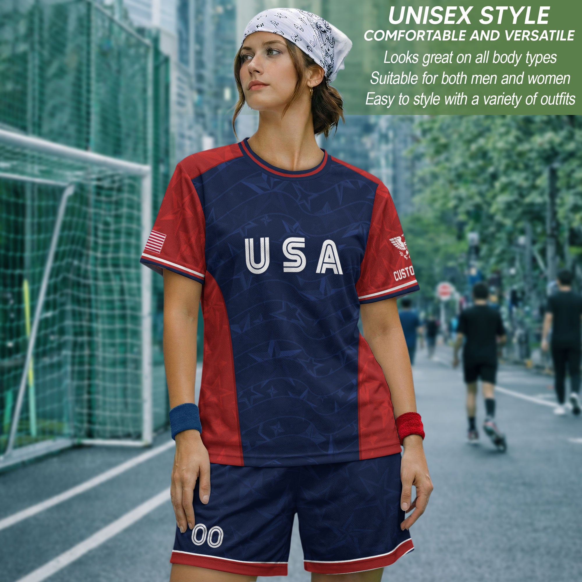 Custom Name Number USA Soccer Jersey Patriotic Stars Stripes Sports Team Shirt