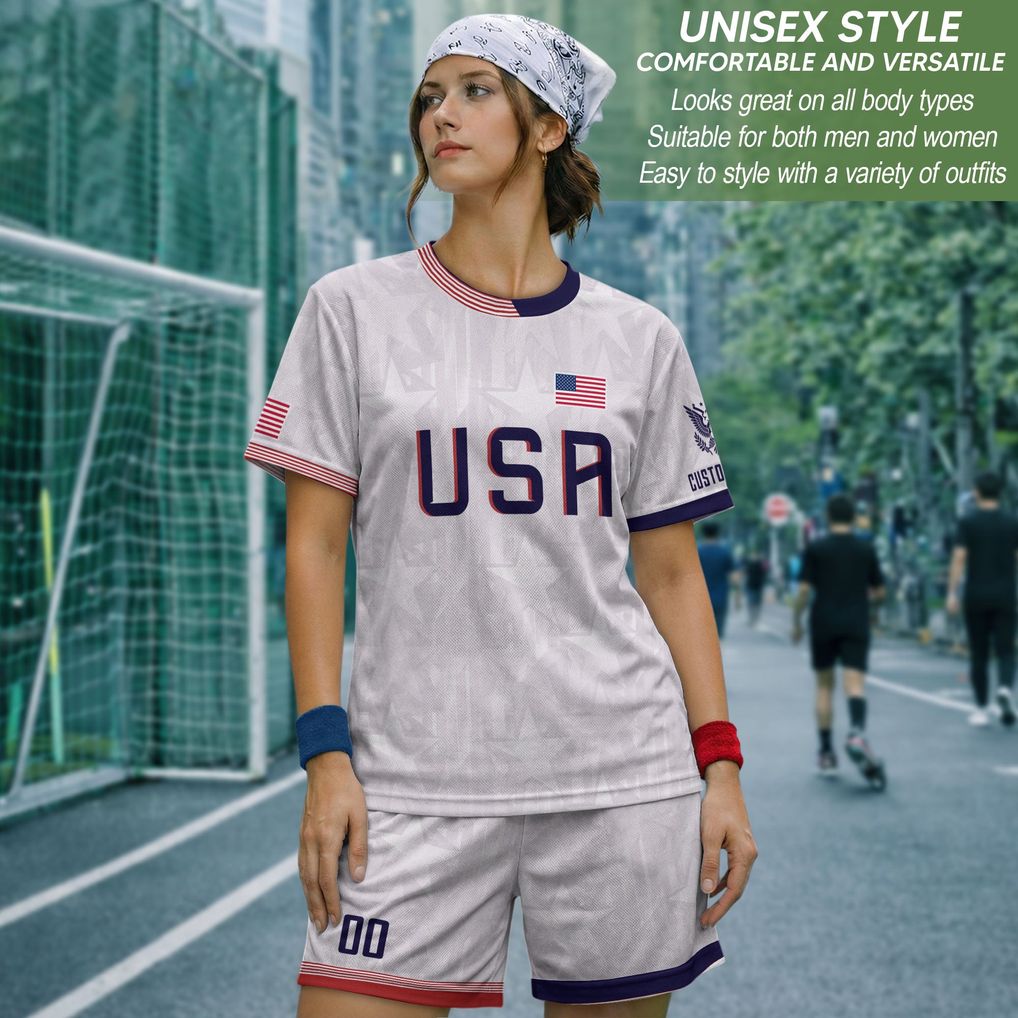 Personalized USA Soccer Jersey White Custom Name Number Patriotic Outdoor Sportswear