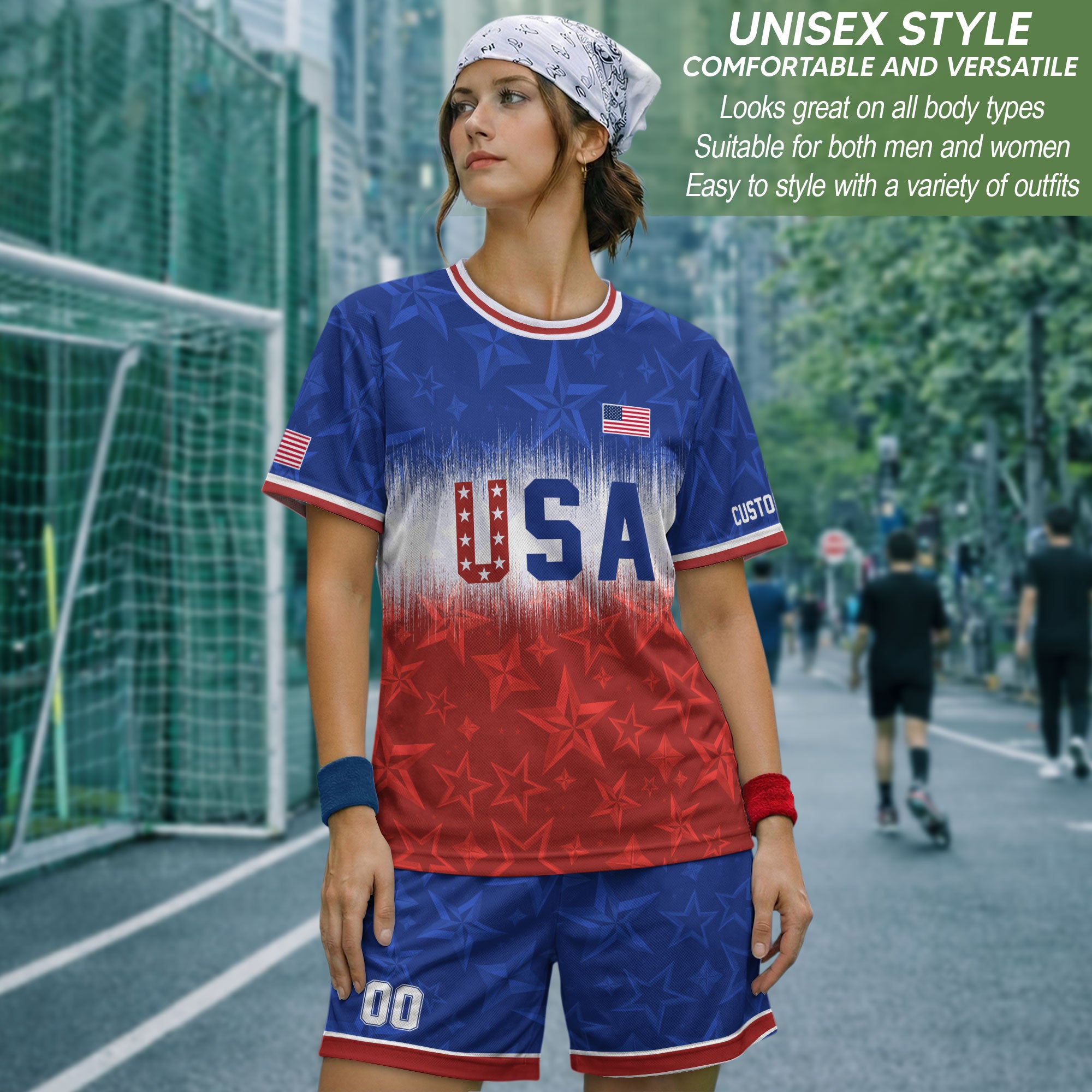 Customized USA Soccer Jersey Crewneck Ombre Stars Patriotic Graphic Tee Athletic Top