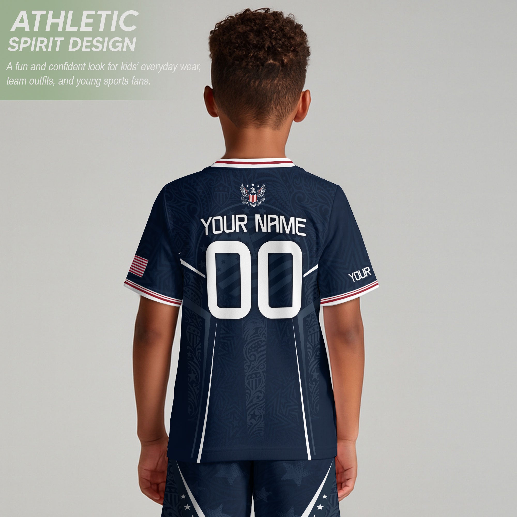 Custom Navy Blue USA Soccer Jersey and Shorts Set Kid Personalized Name and Number