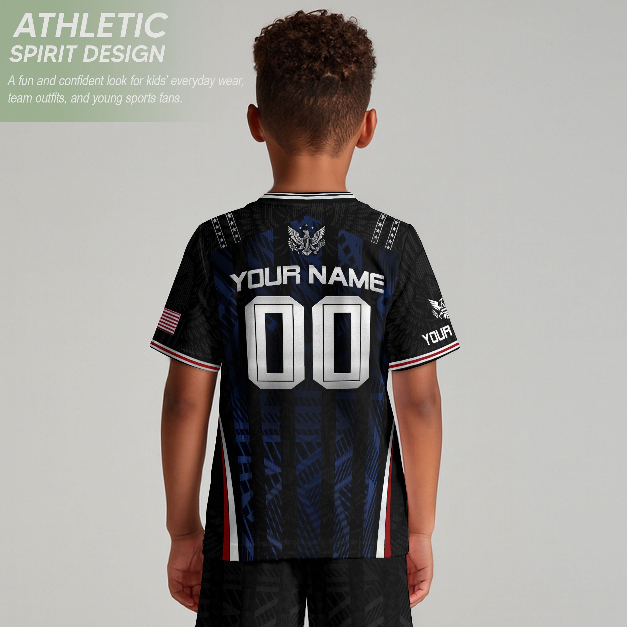 Custom Black and Blue USA Soccer Jersey Set Kid Personalized Name Number