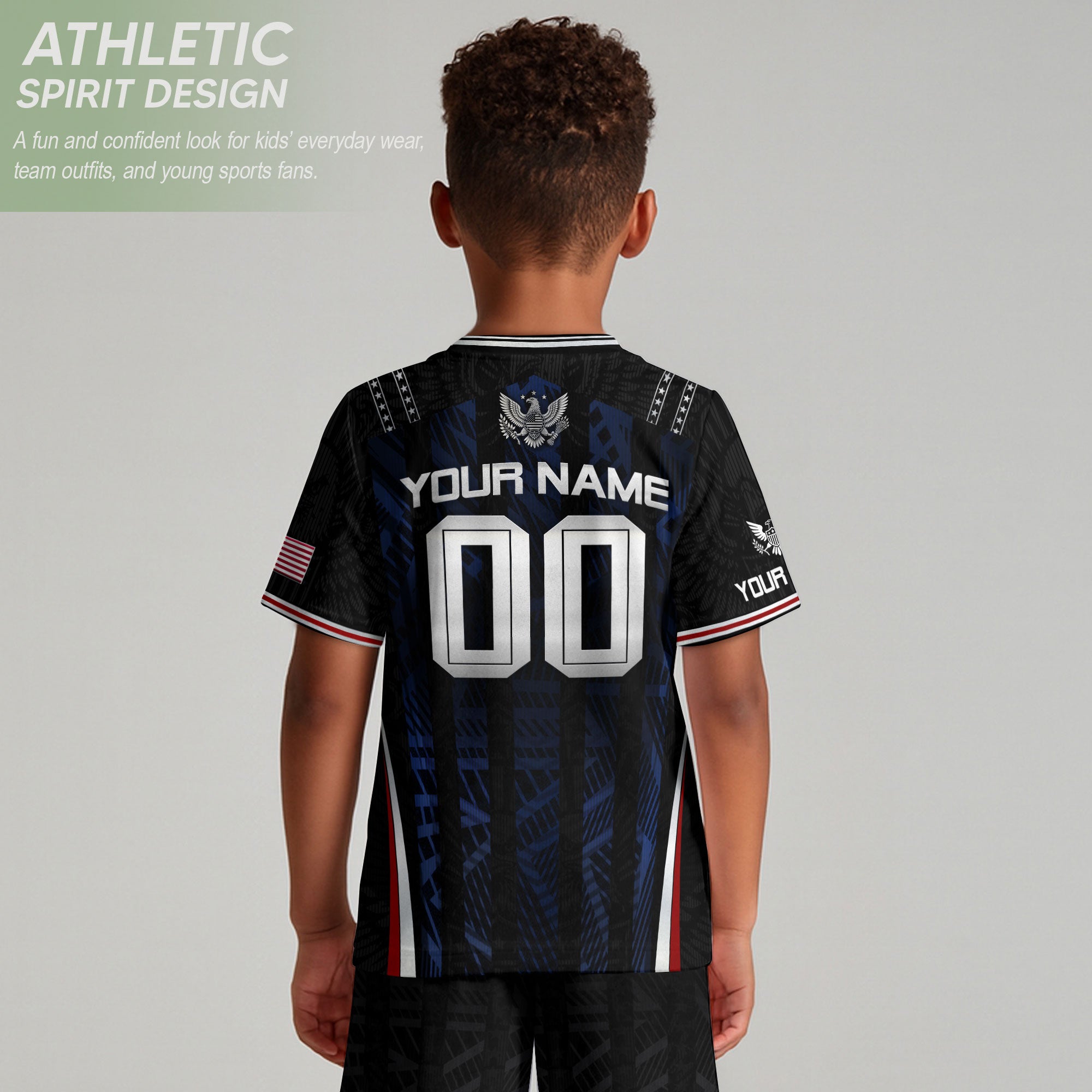 Custom Black and Blue USA Soccer Jersey Set Kid Personalized Name Number