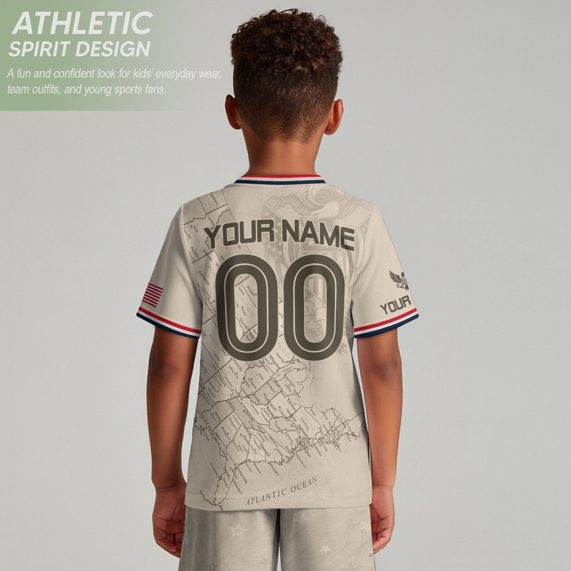 Custom Sand Beige USA Soccer Jersey and Shorts Set Kid Personalized Name and Number