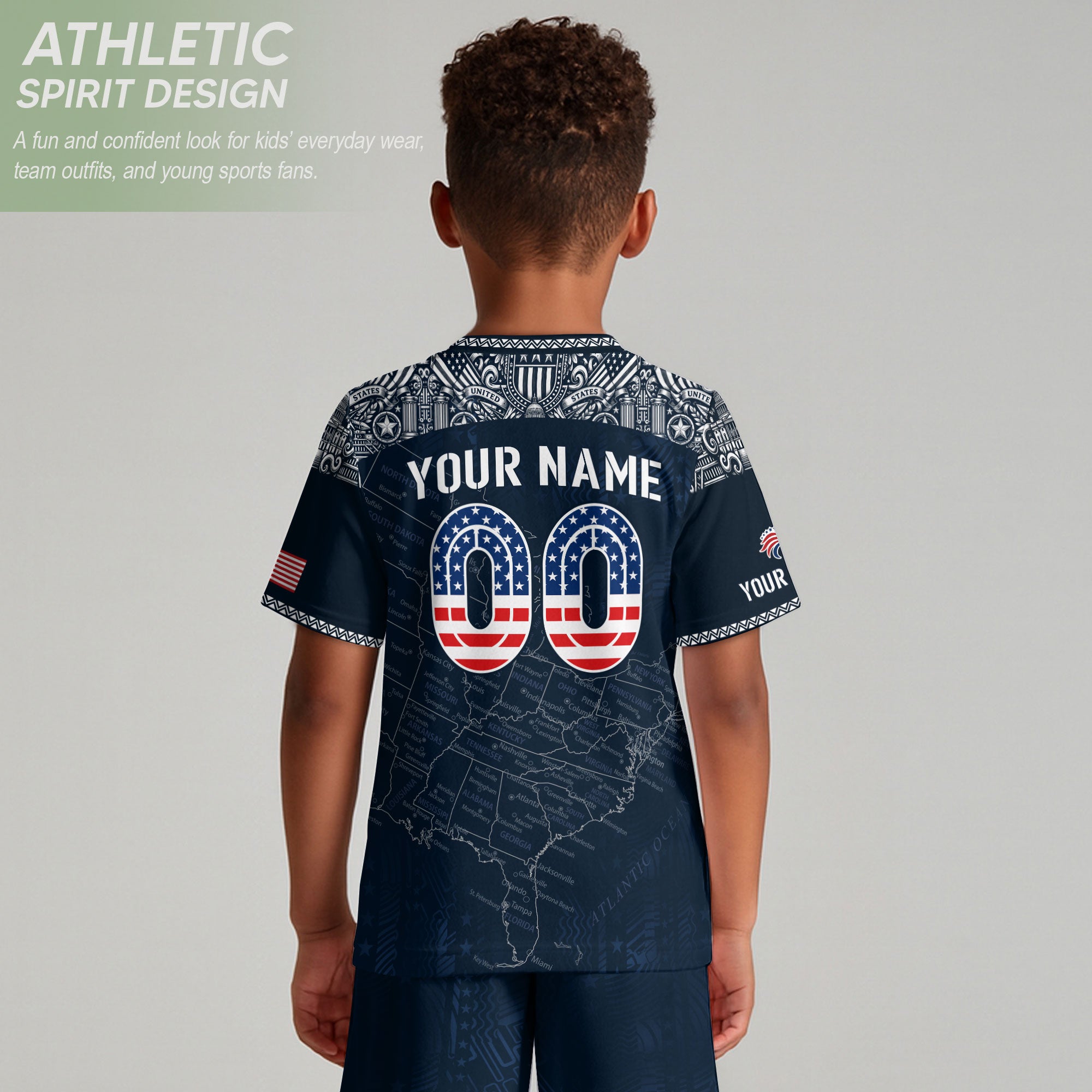 Custom Navy Blue USA Soccer Jersey and Shorts Kid Personalized Name Number