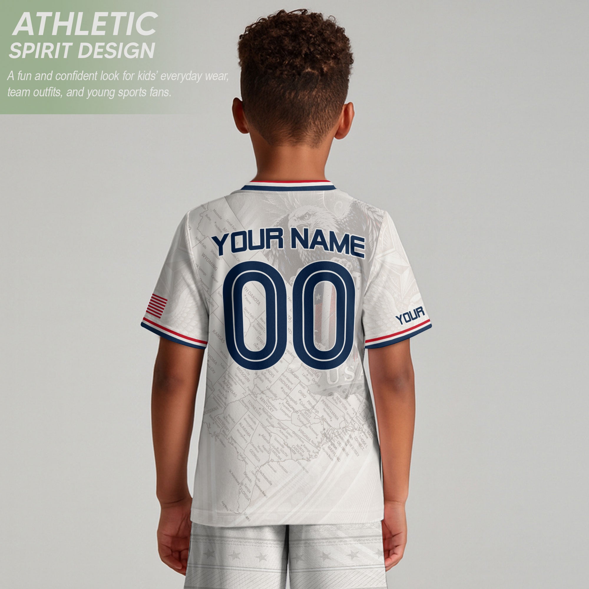 Custom White USA Soccer Jersey and Shorts Set Kid Personalized Name and Number