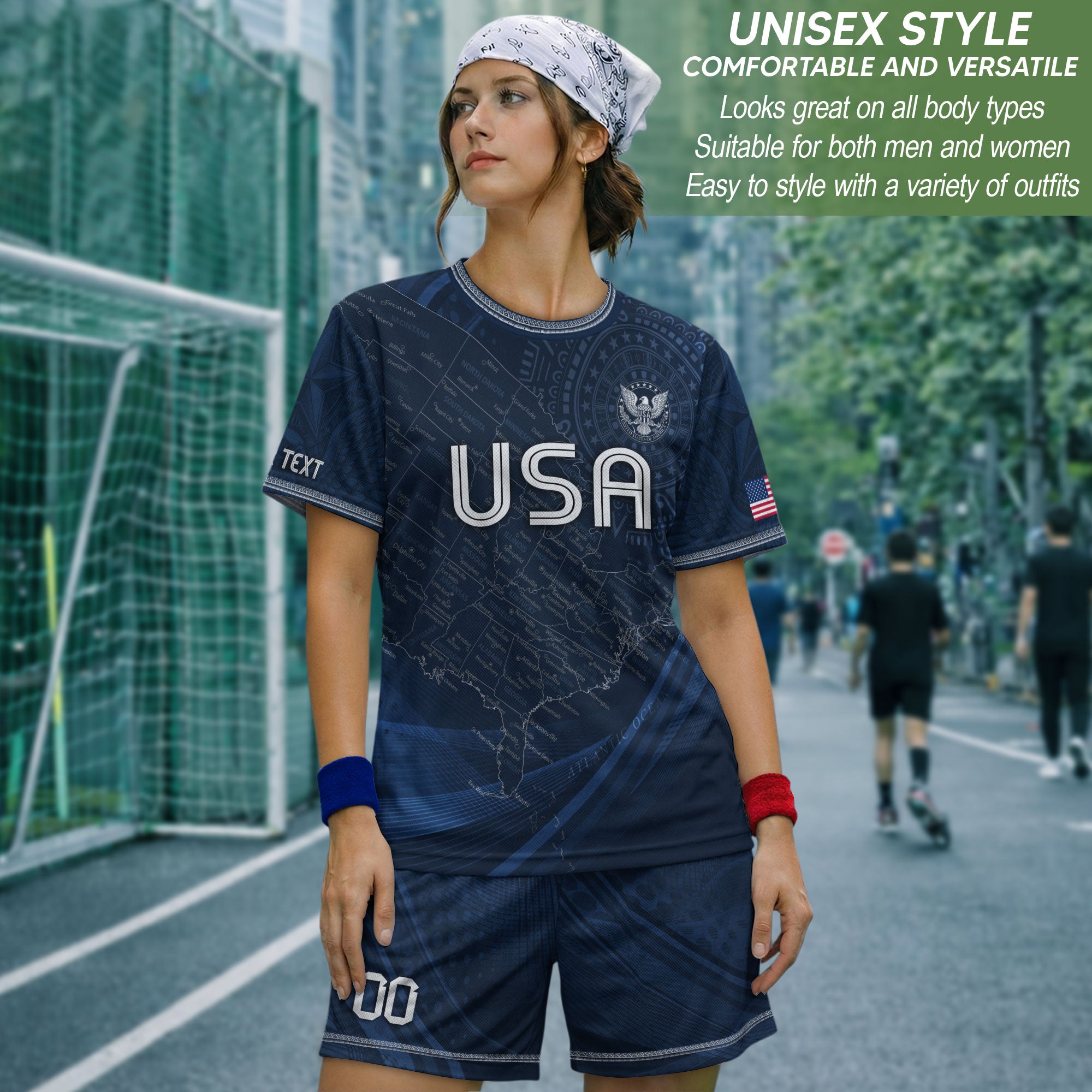 Personalized USA Soccer Jersey Custom Name Number Vintage Map Navy Blue Sportswear Outfit