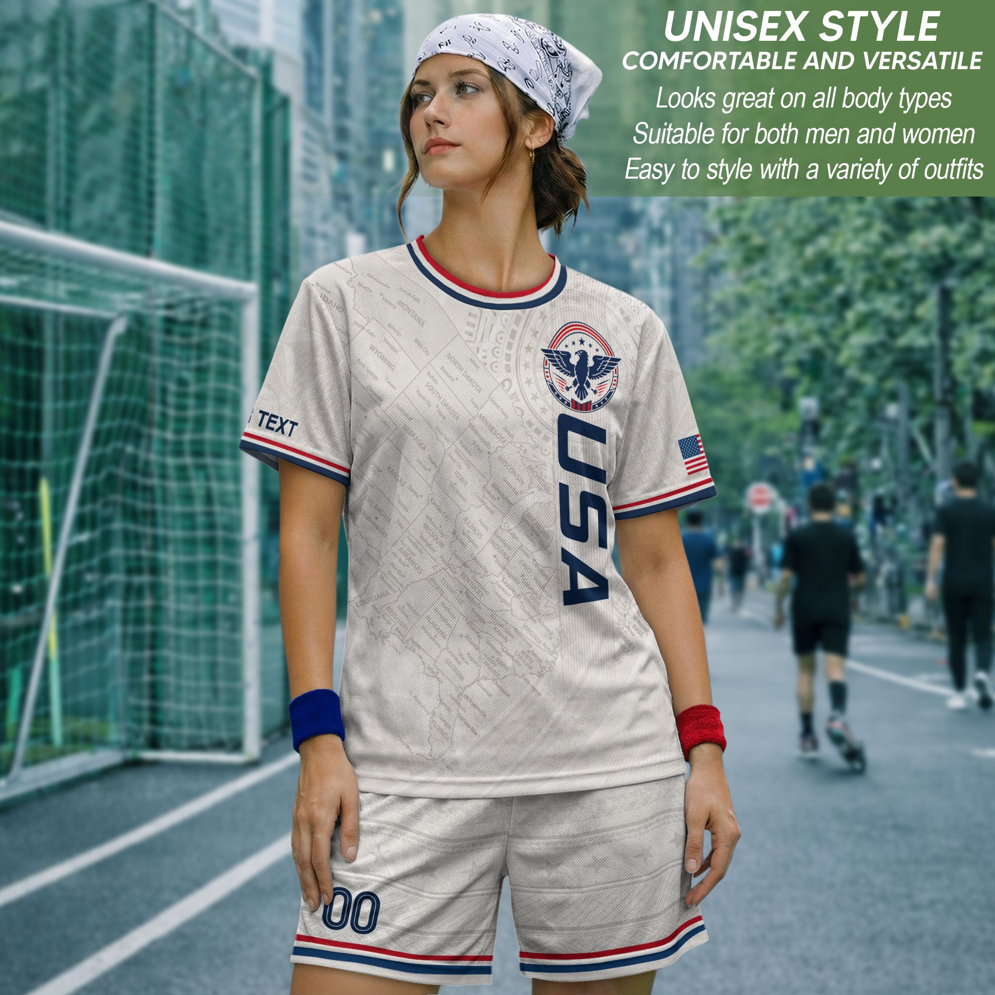 Customized USA Soccer Jersey Crewneck Vintage Map Patriotic Graphic Tee Athletic Top