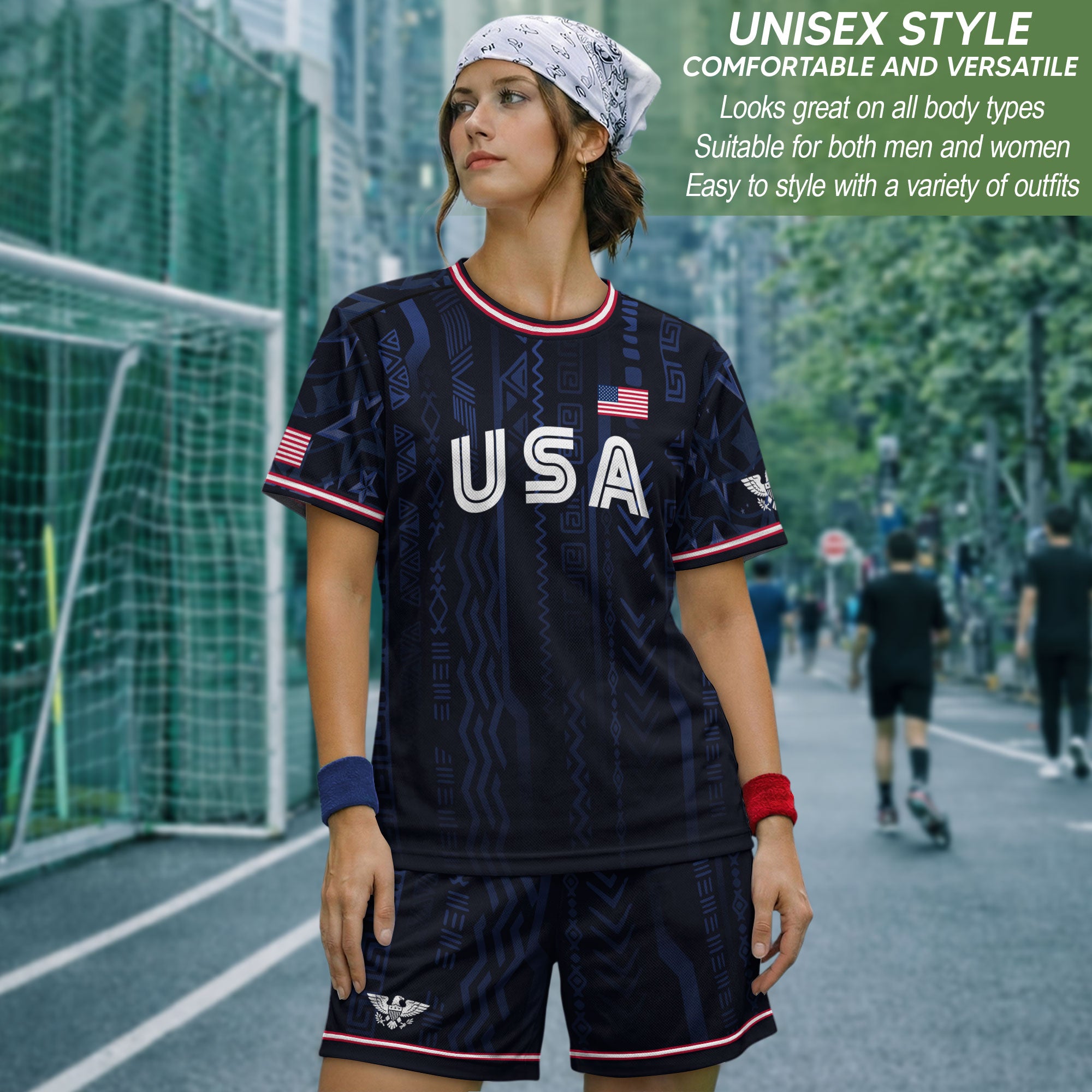 USA Soccer Jersey Adult Eagle Crest Patriotic Football Shirt Navy Blue Fan Edition