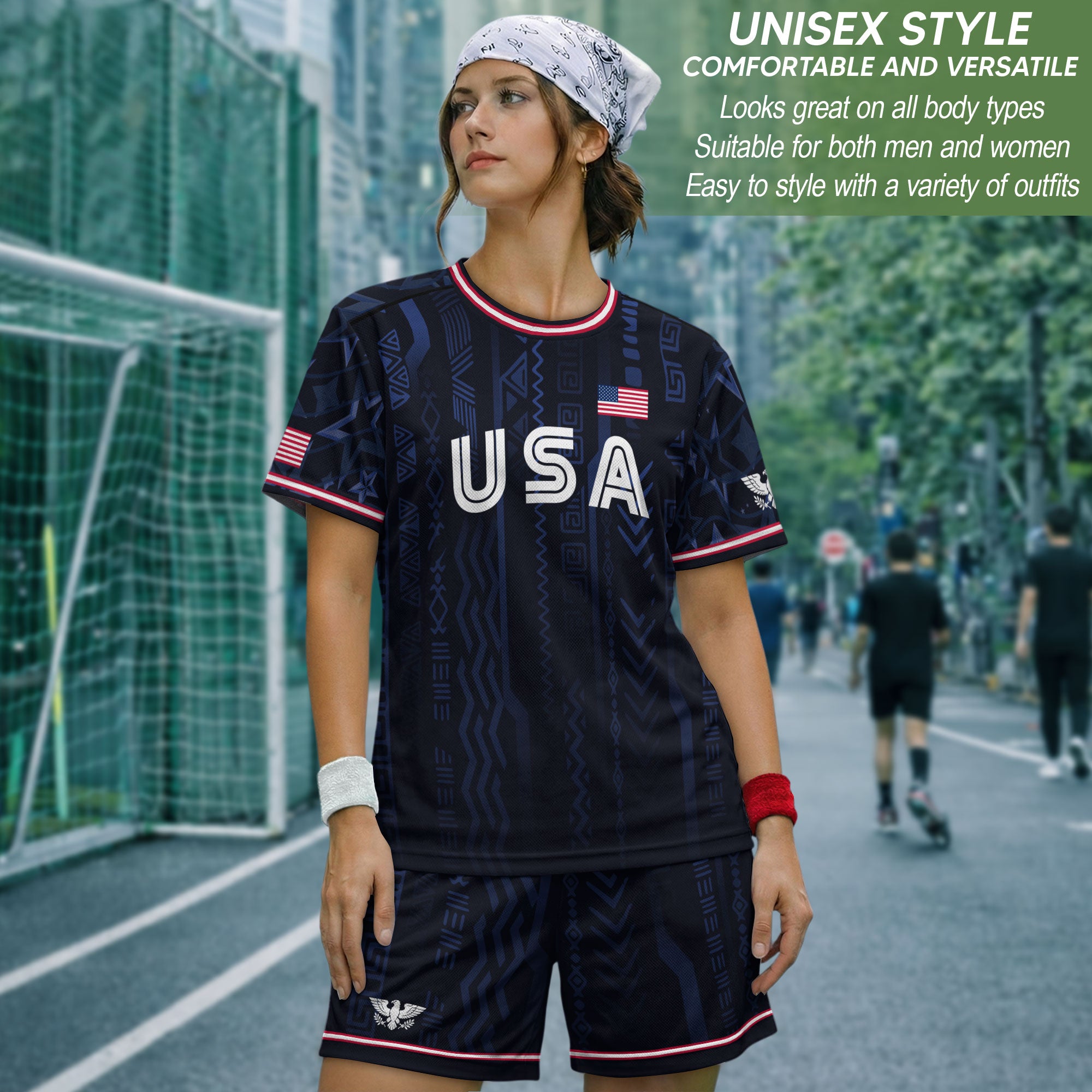 USA Soccer Jersey Adult Eagle Crest Patriotic Football Shirt Navy Blue Fan Edition