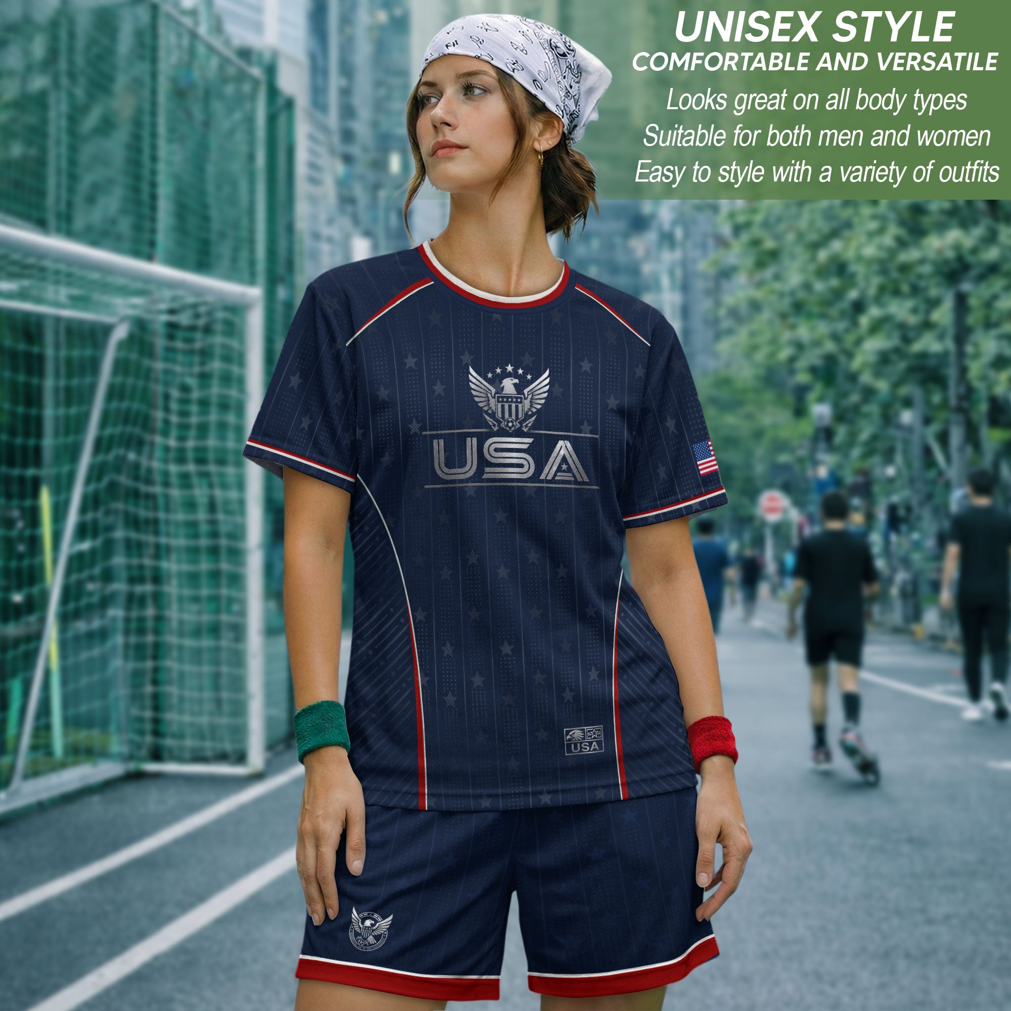 USA Soccer Jersey Adult Navy Blue Patriotic Pinstripe Shirt United States Team Tee