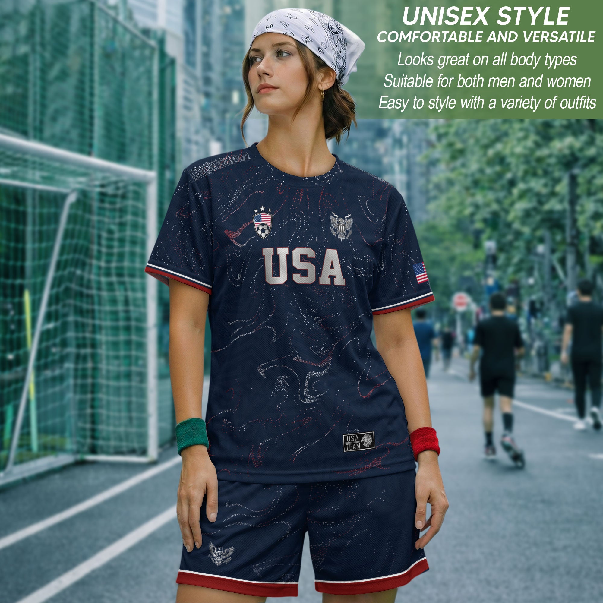 USA Soccer Jersey Adult Navy Patriotic Marble Swirl Graphic United States Football Tee
