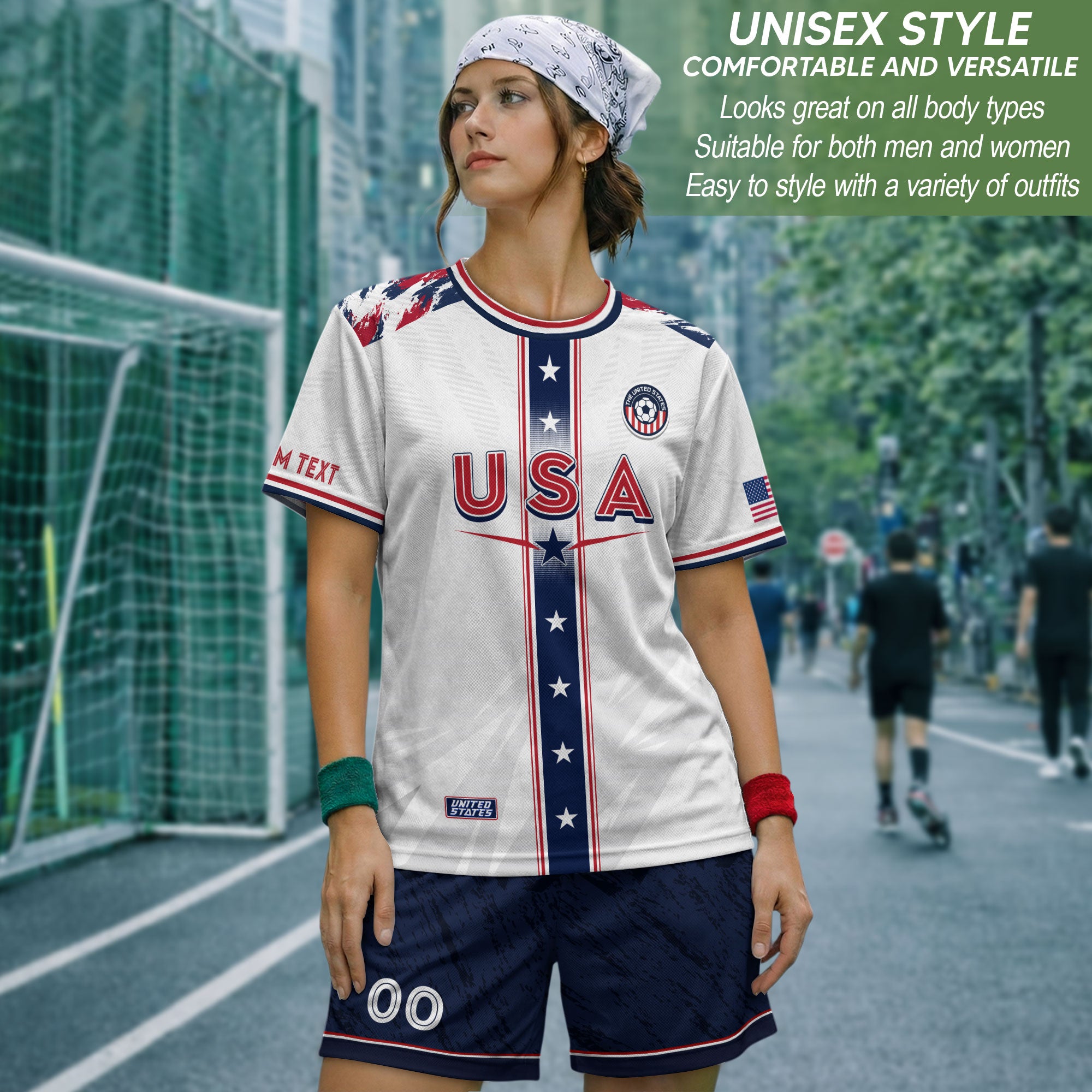 Custom USA Adult Soccer Jersey White Star Stripe Name Number Football Shirt