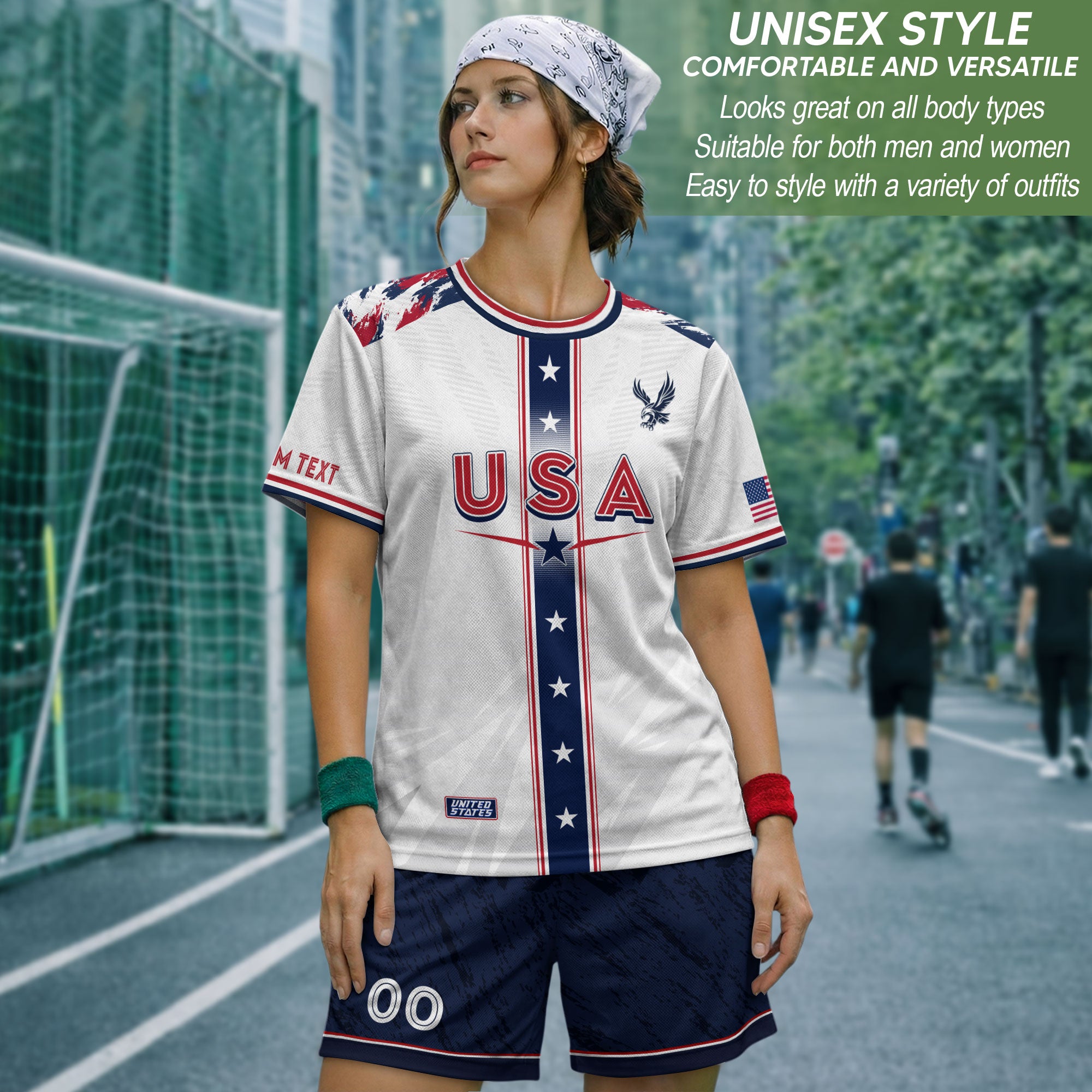 Custom USA Adult Soccer Jersey White Star Stripe Name Number Football Shirt