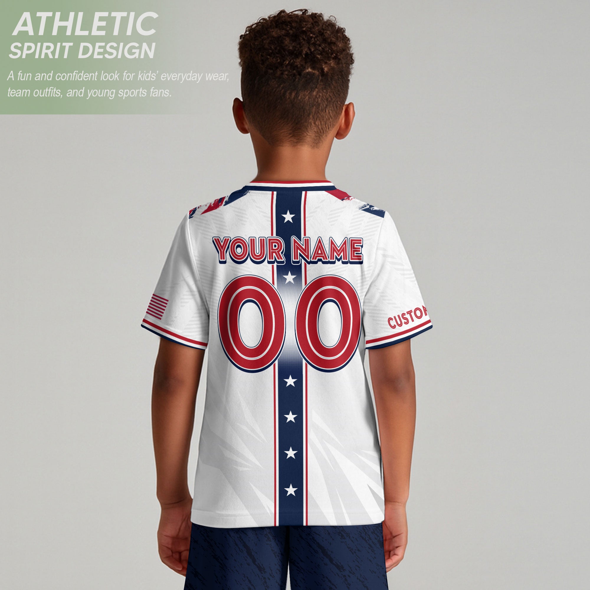 Custom Kids USA Soccer Jersey White Youth Star Stripe Personalized Football Team Shirt