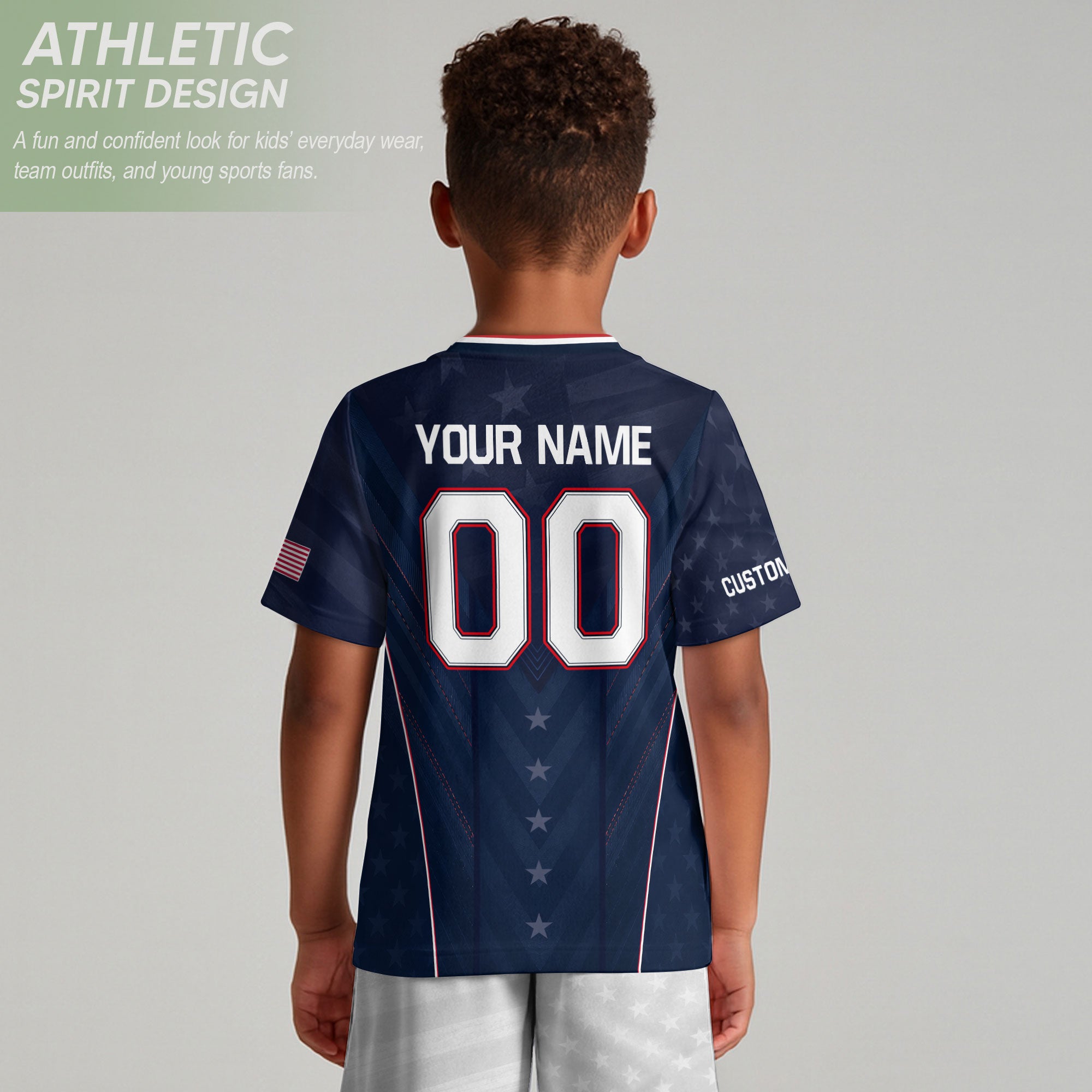 Custom Kids USA Soccer Jersey Blue Youth Patriotic Personalized Football Team Shirt