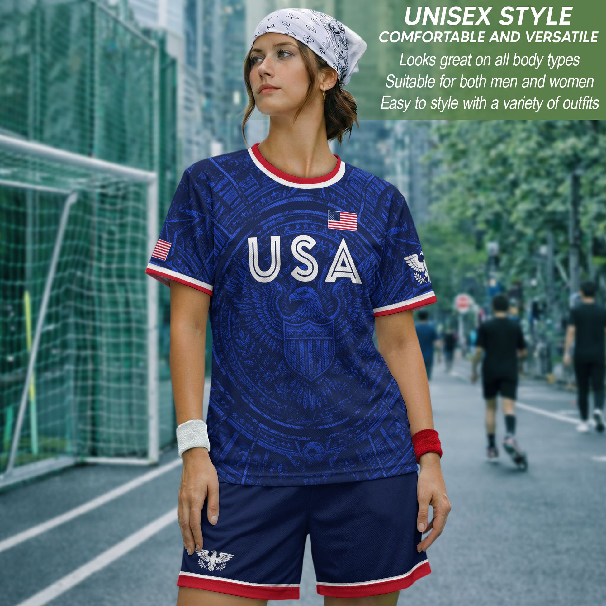 USA Soccer Jersey Men Royal Blue Eagle Graphic Patriotic Football T-Shirt - Rust Field Wear