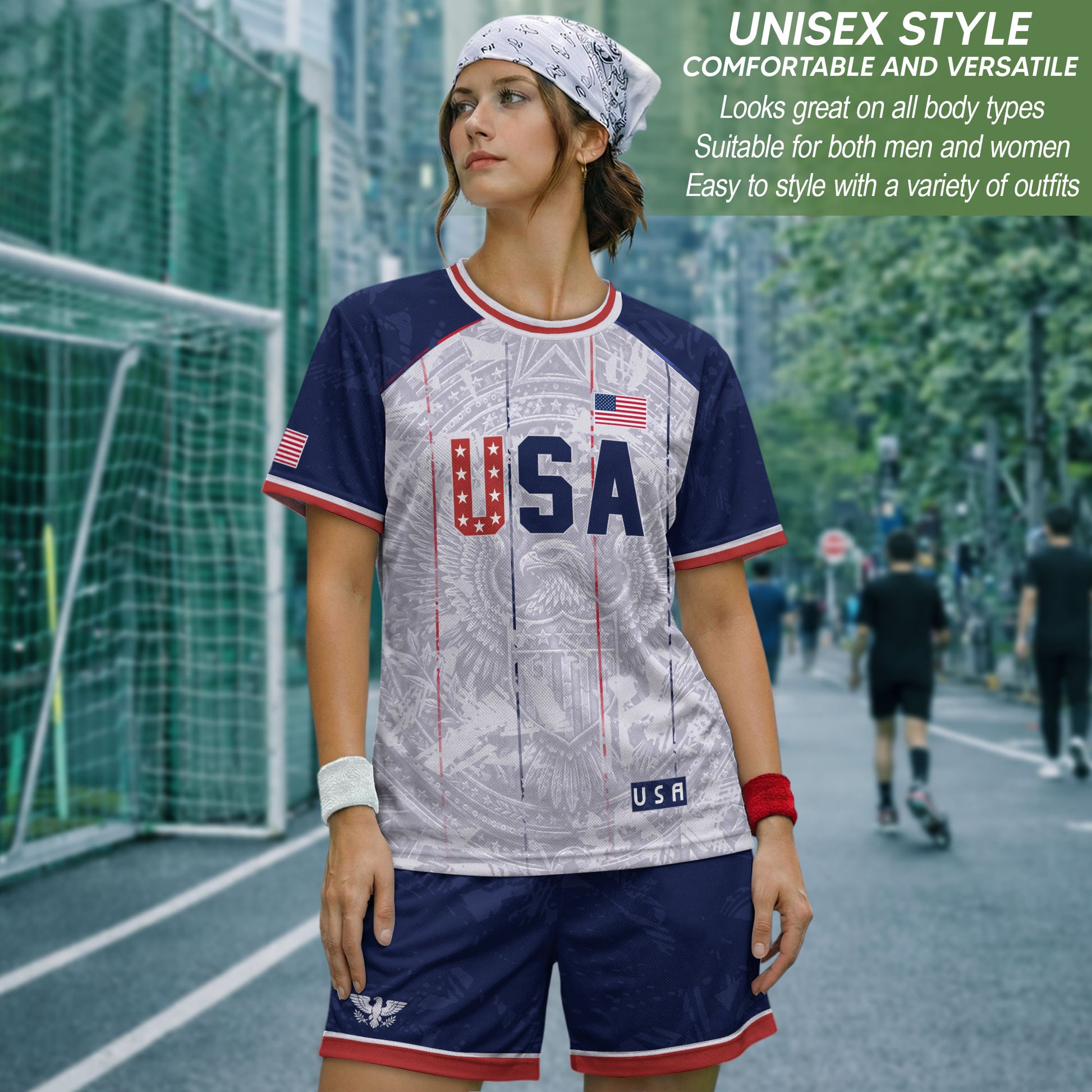 USA Soccer Jersey Men White Patriotic Eagle Team Graphic Football Shirt - Rust Field Wear
