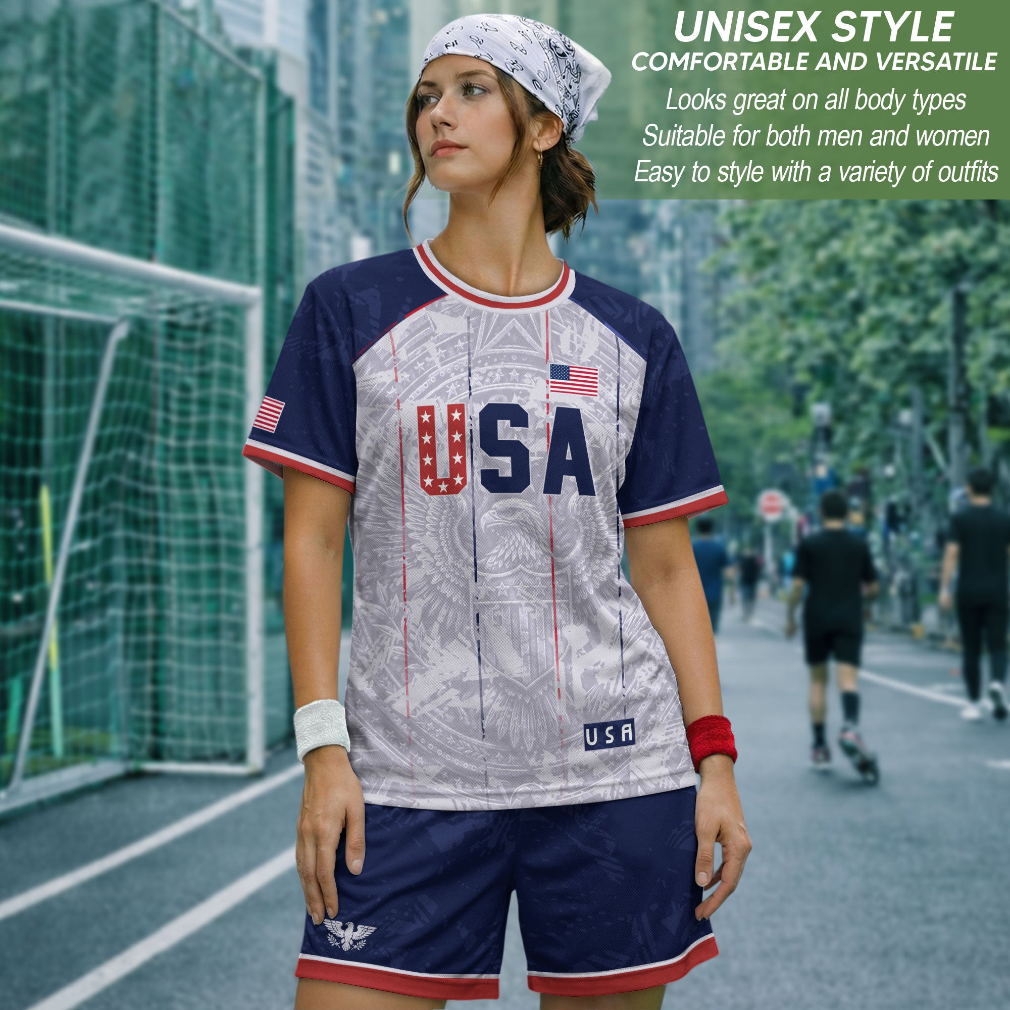 USA Soccer Jersey Men White Patriotic Eagle Team Graphic Football Shirt - Rust Field Wear