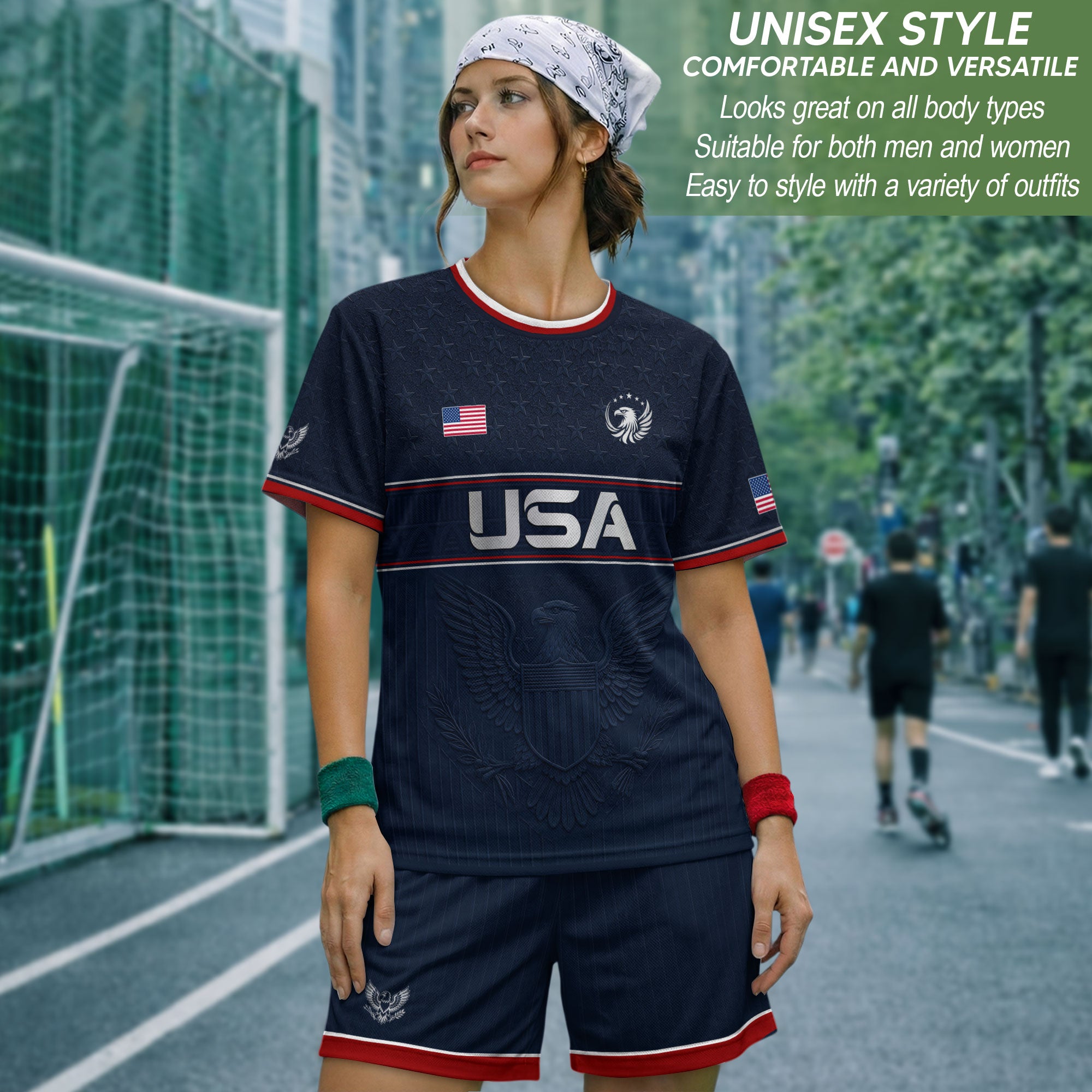 Blue Adult Soccer Jersey Classic Style - Patriotic Eagle Graphic Team Training Shirt