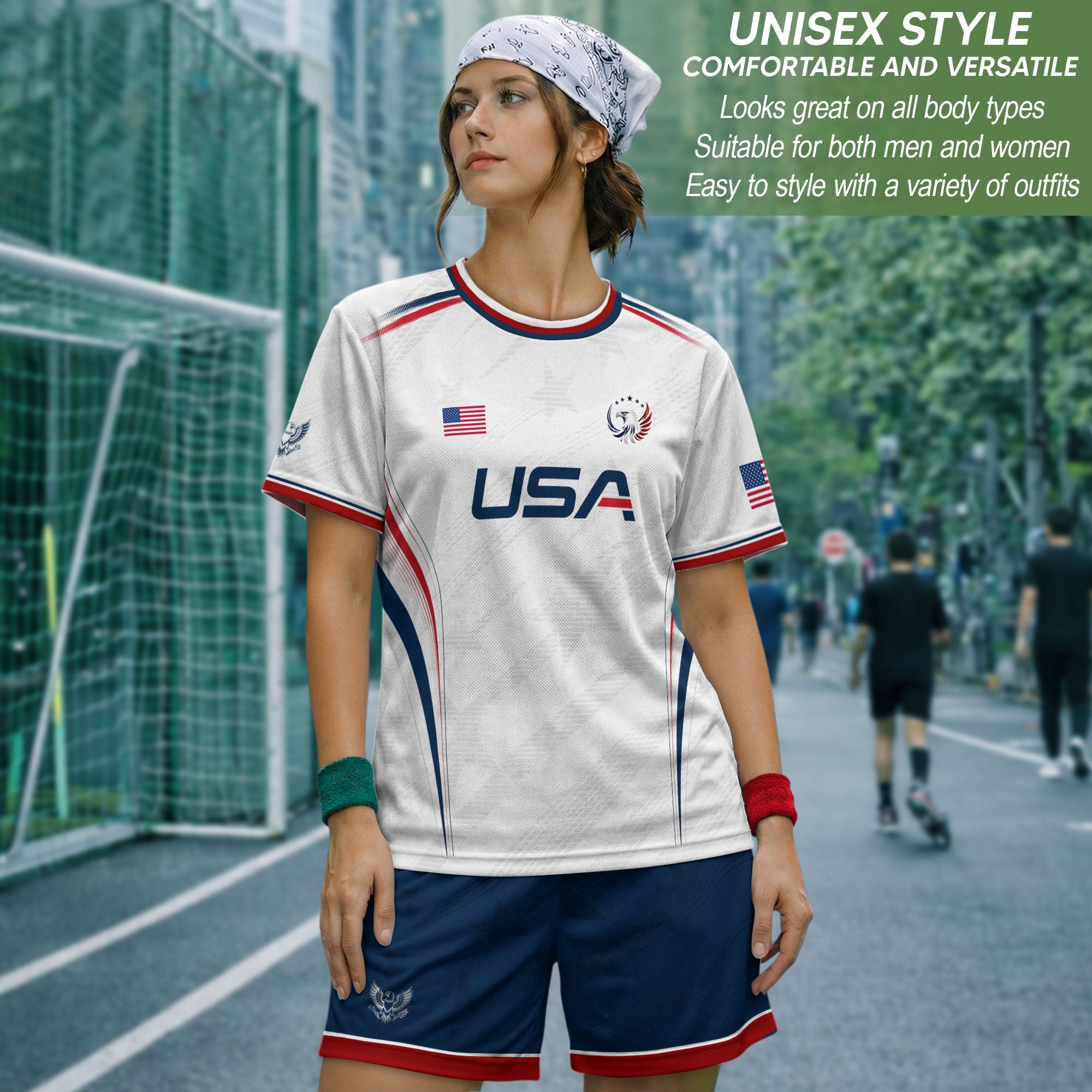 White Adult Soccer Jersey Patriotic Look - Pro Eagle Graphic Team Performance Shirt
