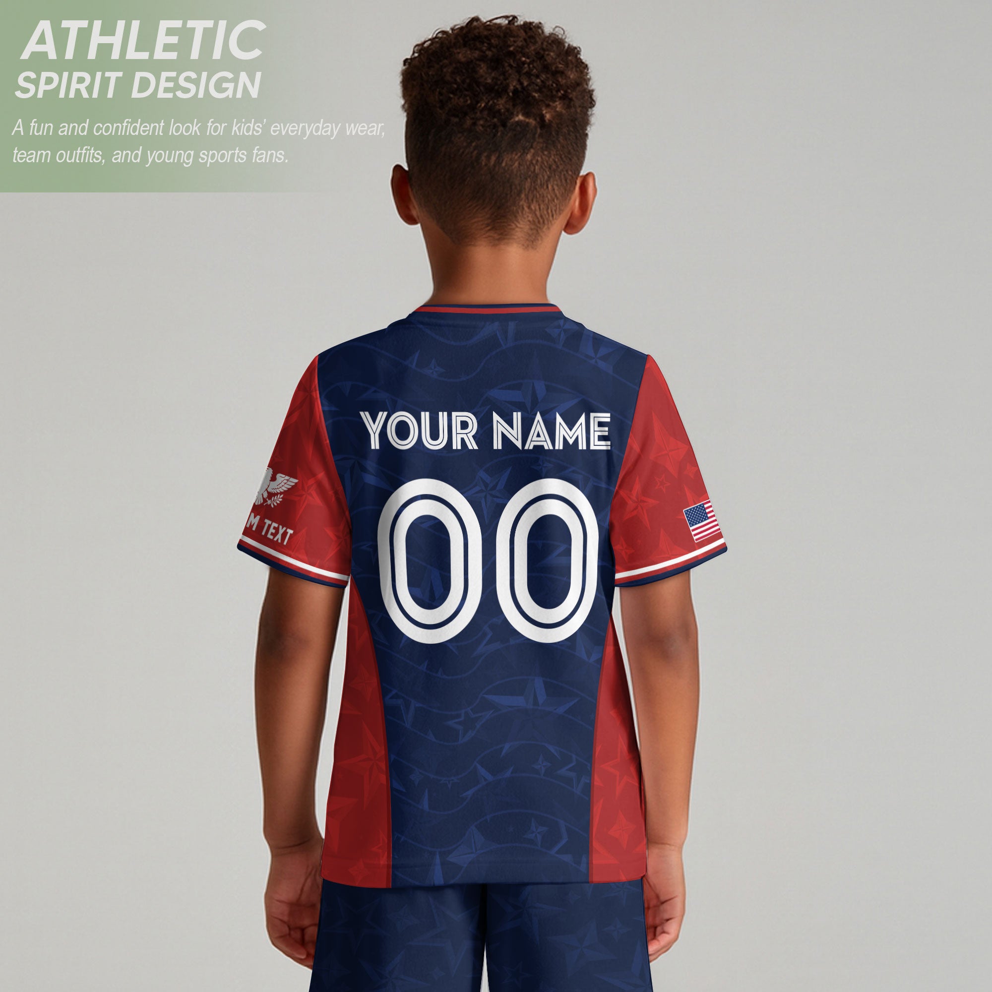 Custom Kid USA Soccer Jersey Navy Blue Patriotic Graphic Personalized Youth Top