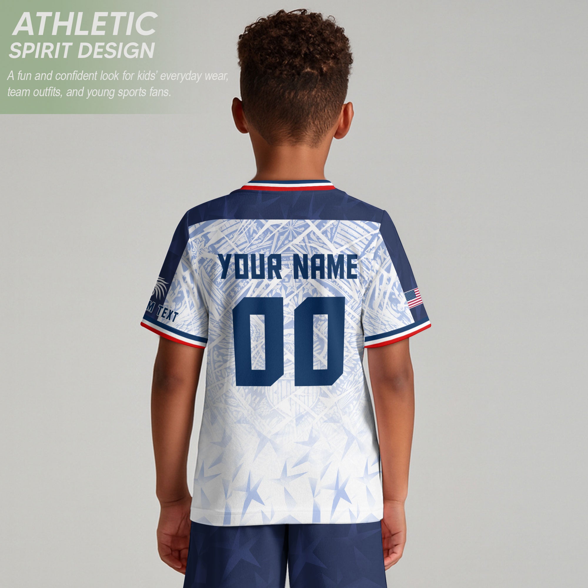 Custom Kids USA Soccer Jersey White Blue Patriotic American Football Shirt