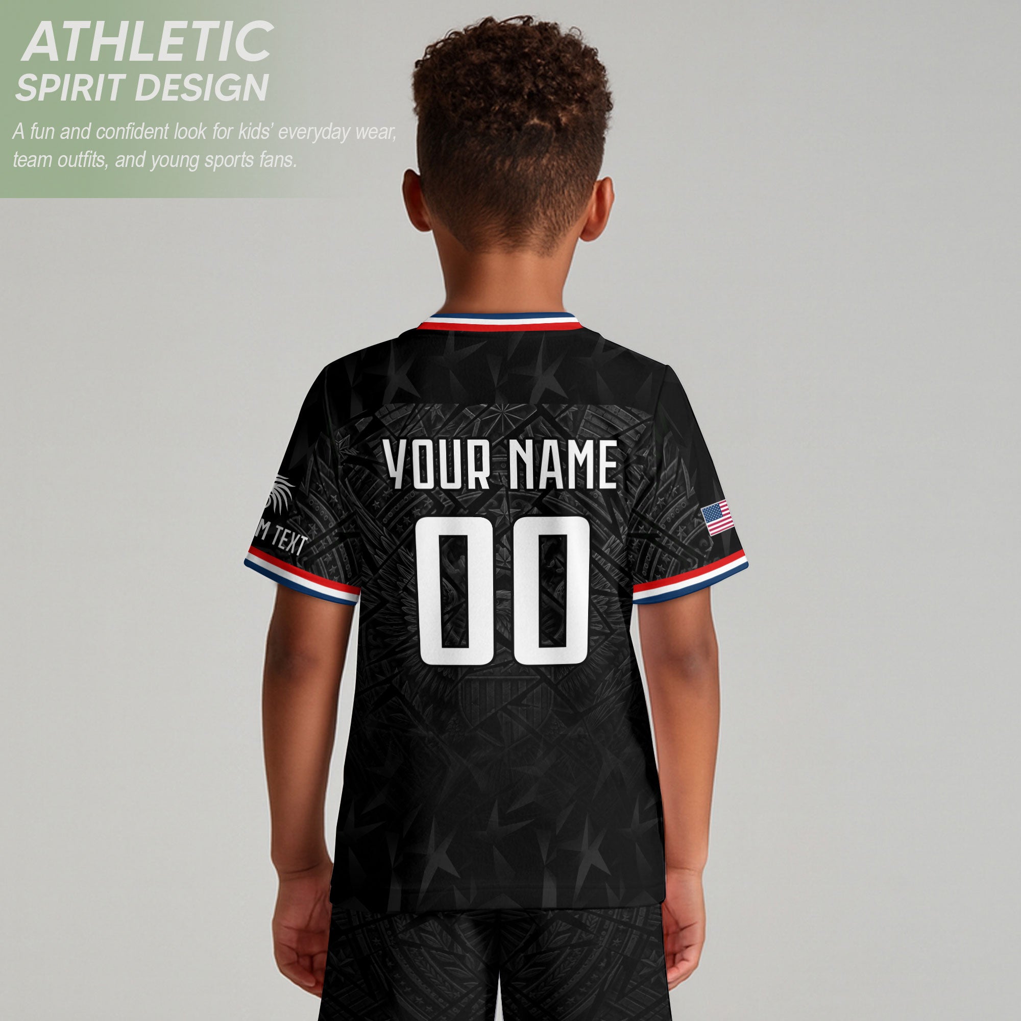 Kids USA Soccer Jersey Black Personalized Youth Patriotic American Football Shirt