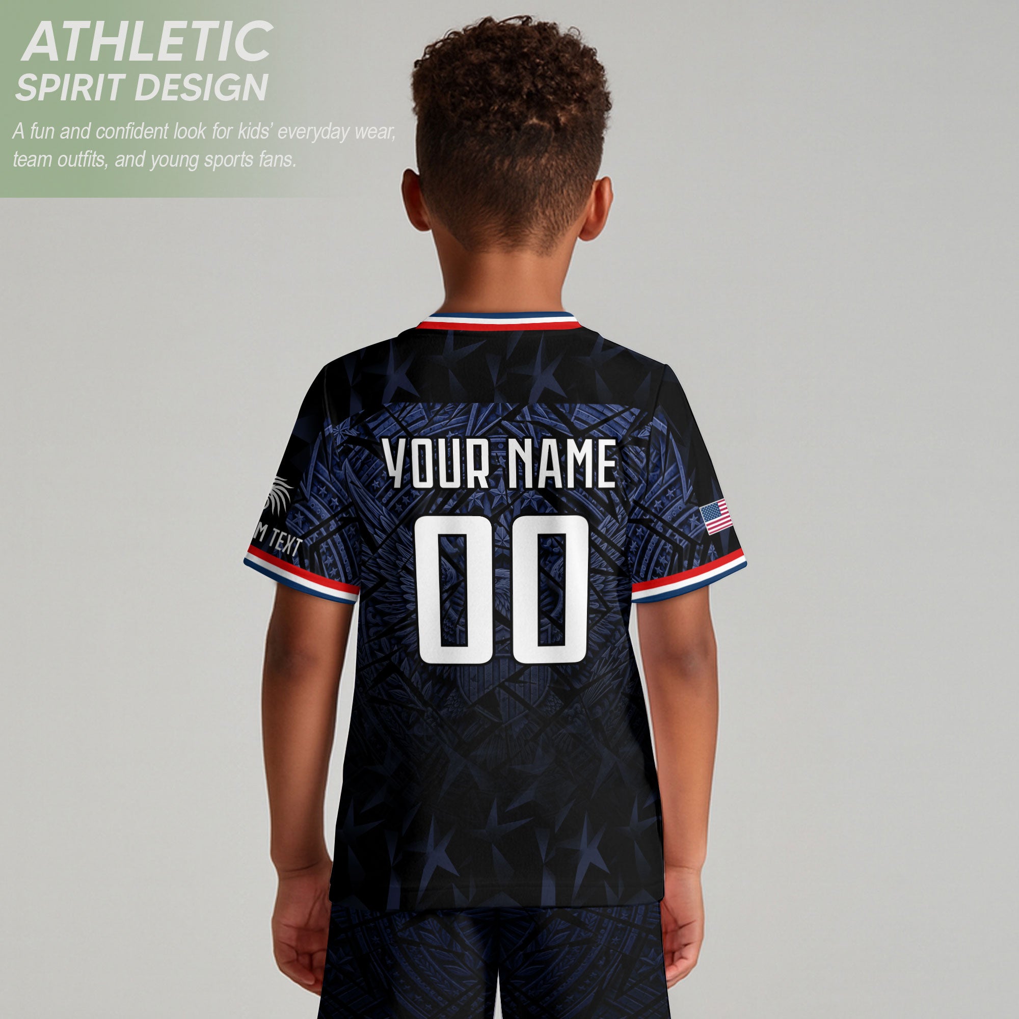 Kids USA Soccer Jersey Navy Personalized Youth Patriotic American Football Shirt