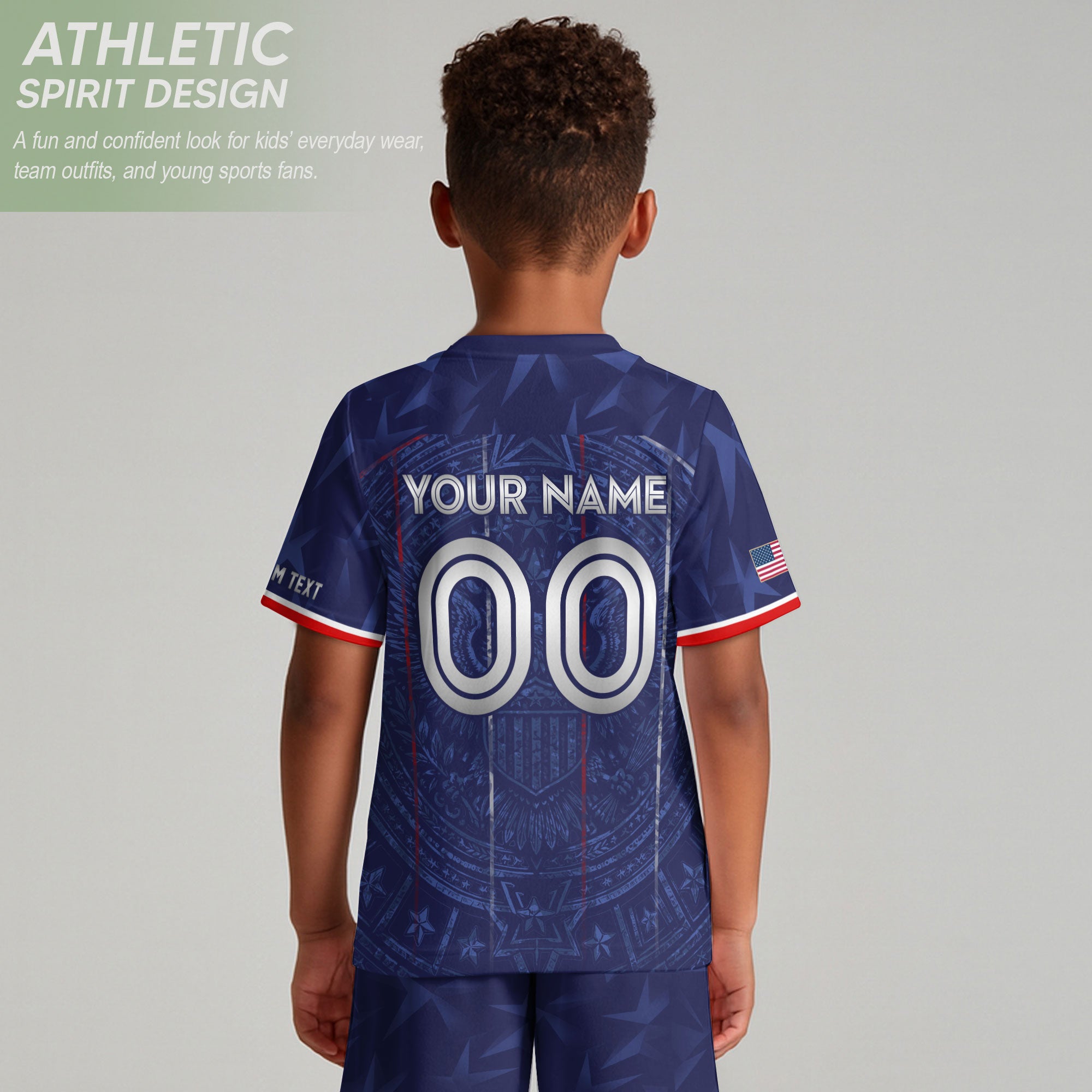 Personalized Navy Kids USA Soccer Jersey Royal Youth Patriotic US Flag Football Shirt