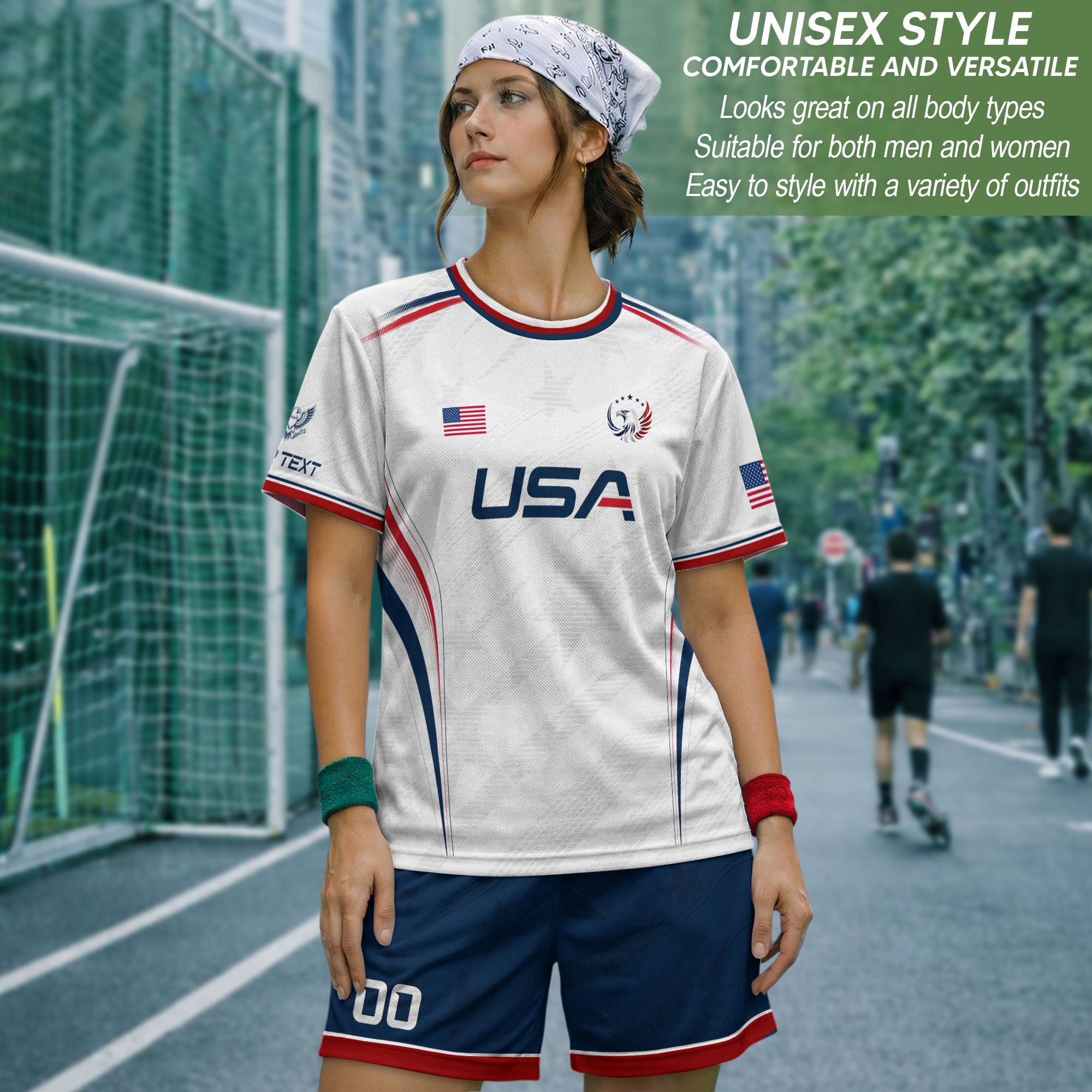 Custom White USA Soccer Jersey Personalized Adult Name Number Patriotic Sports Uniform