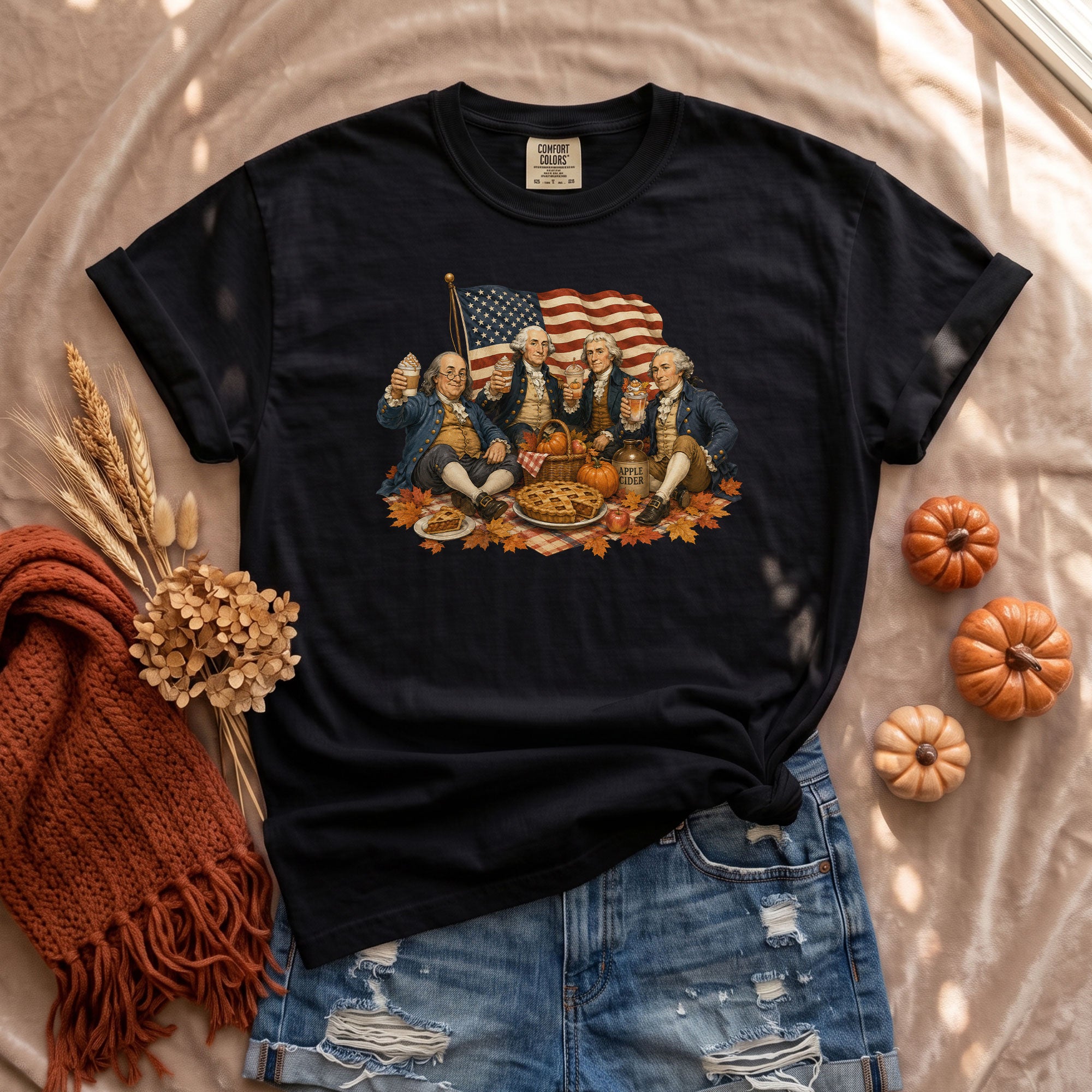 Vintage Founding Fathers Fall T-Shirt - Patriotic Harvest Graphic Tee for Autumn Lovers