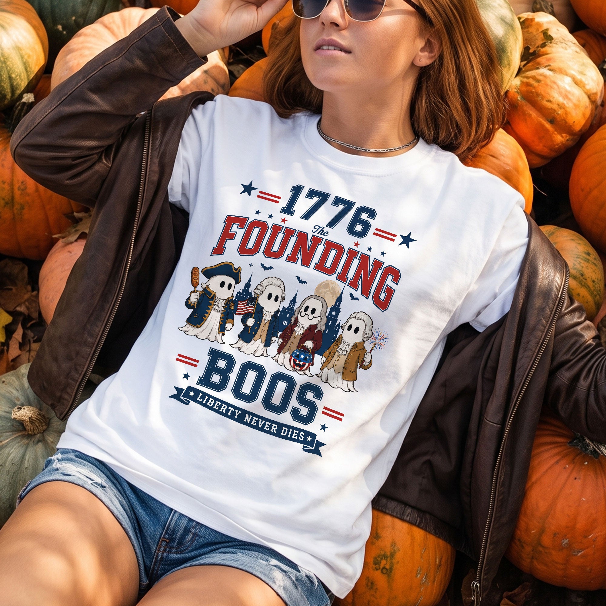 Founding Fathers Ghost Halloween Shirt 1776 The Founding Boos Patriotic Graphic Tee