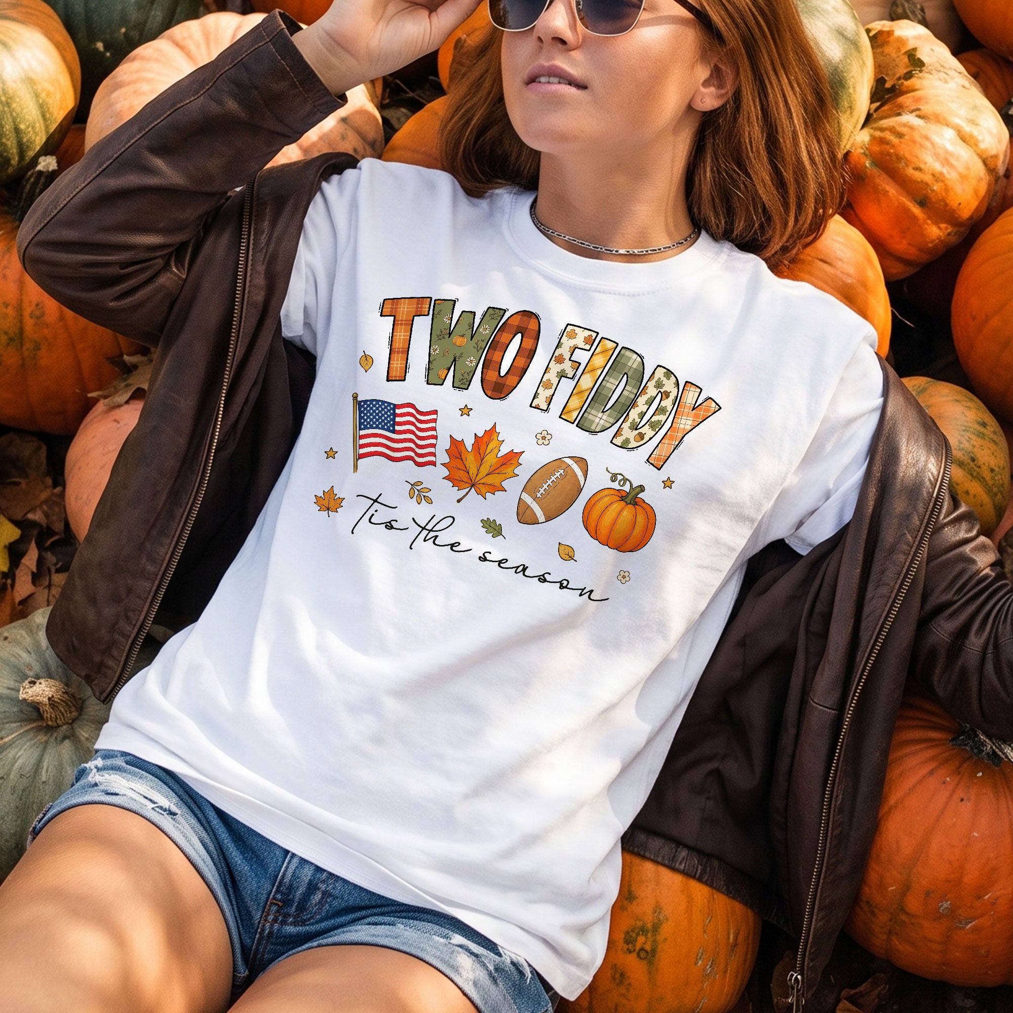 Two Fiddy Tis The Season Shirt Football Pumpkin Fall US Flag Patriotic Tee