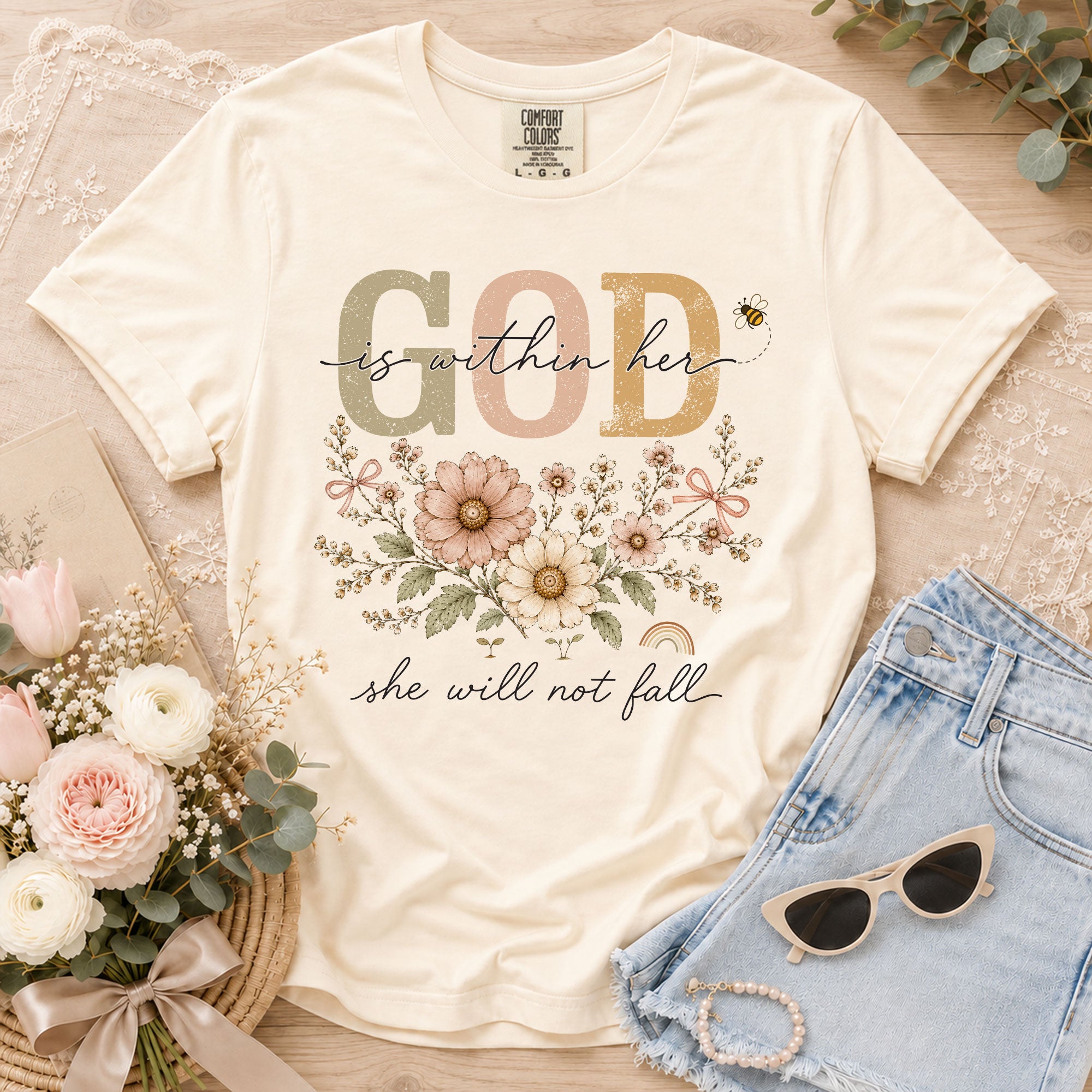 God Is Within Her She Will Not Fall Shirt Daisy Bee Christian Psalm 46 5 Graphic Tee