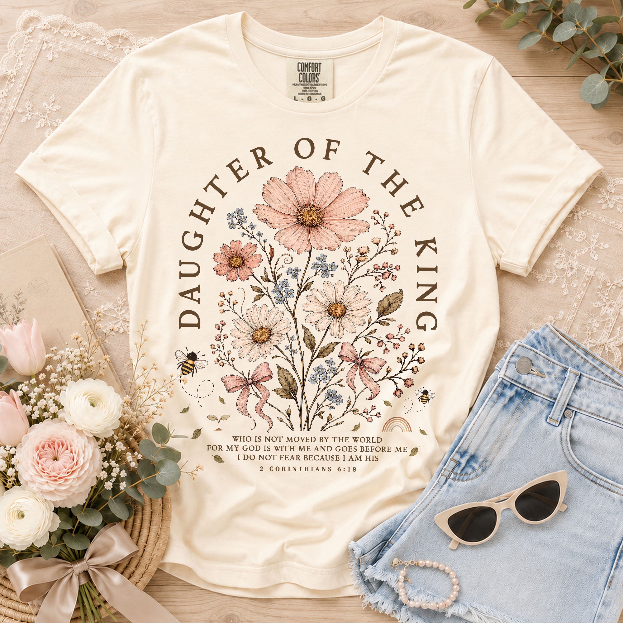Daughter Of The King Shirt Wildflower Christian 2 Corinthians 6 18 Faith Graphic Tee