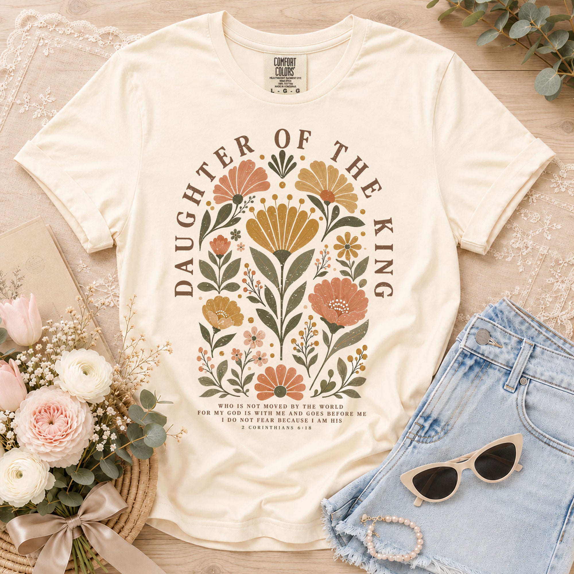 Daughter Of The King Shirt Floral Christian 2 Corinthians 6 18 Faith Graphic Tee