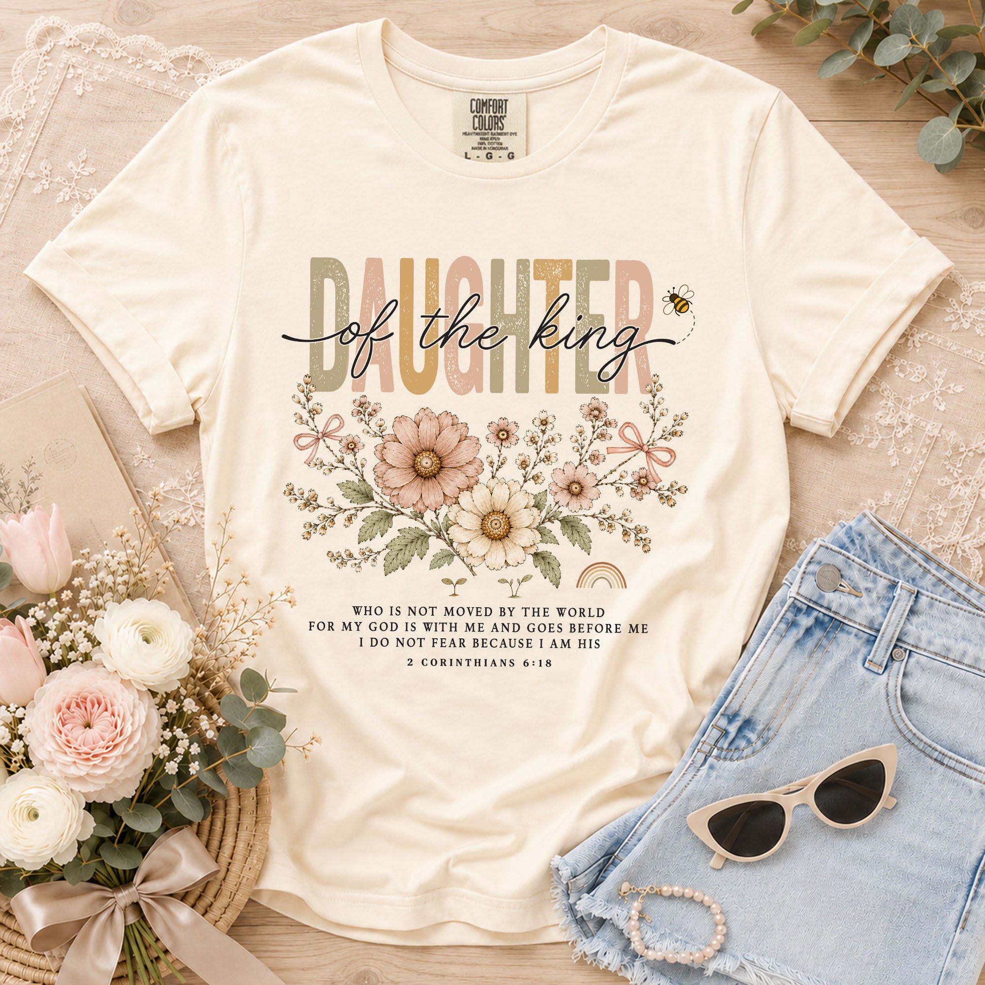 Daughter Of The King Shirt Daisy Bee Christian 2 Corinthians 6 18 Faith Graphic Tee