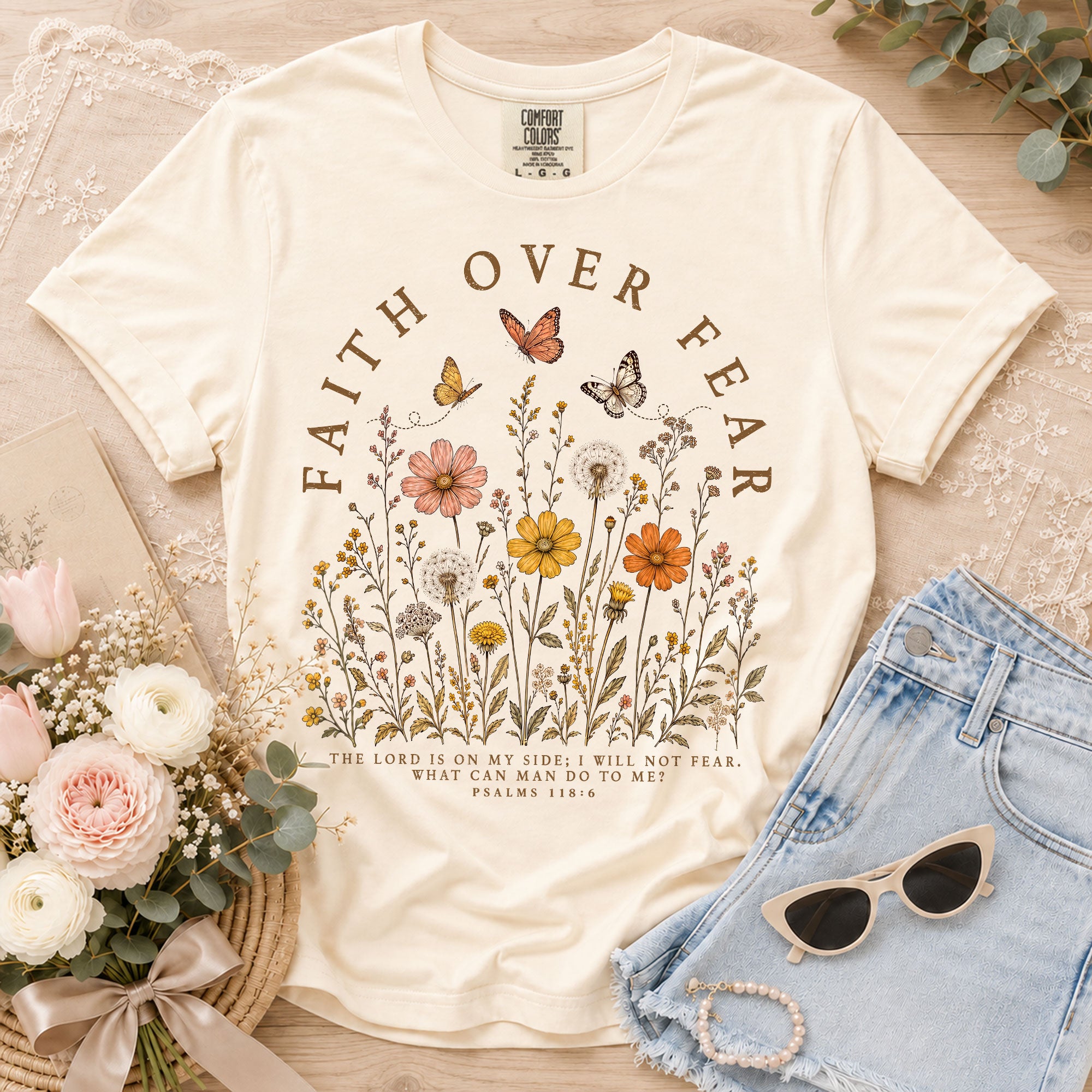 Faith Over Fear Shirt Butterfly Christian Psalm 118 6 Scripture Faith Graphic Tee