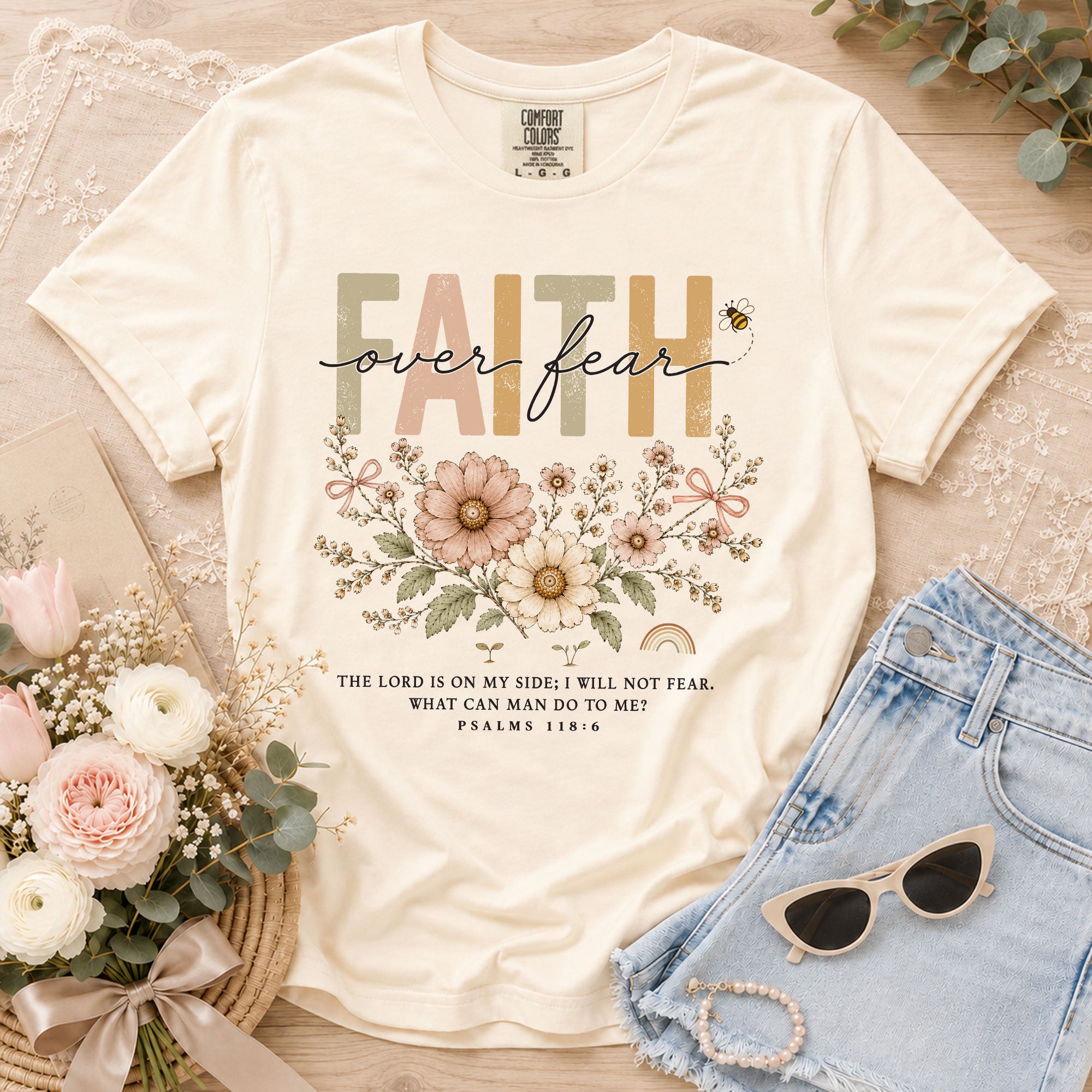 Faith Over Fear Shirt Daisy Bee Christian Psalm 118 6 Scripture Faith Graphic Tee