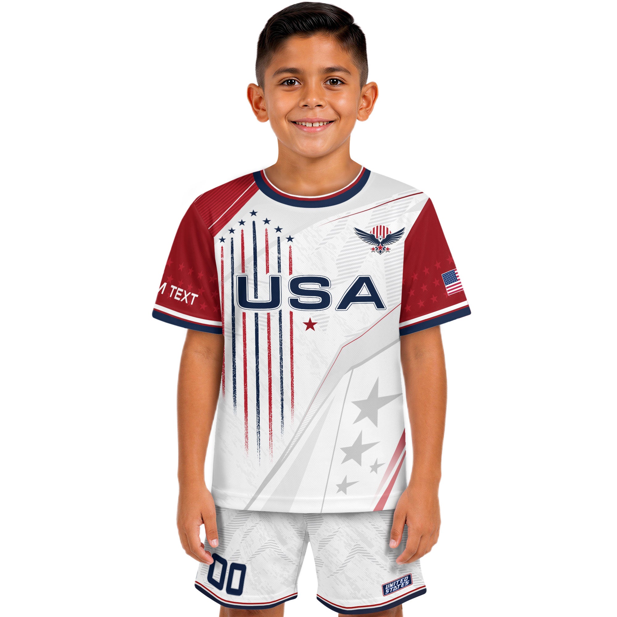 Custom Kids USA Soccer Jersey White Youth Patriotic Personalized Football Team Shirt