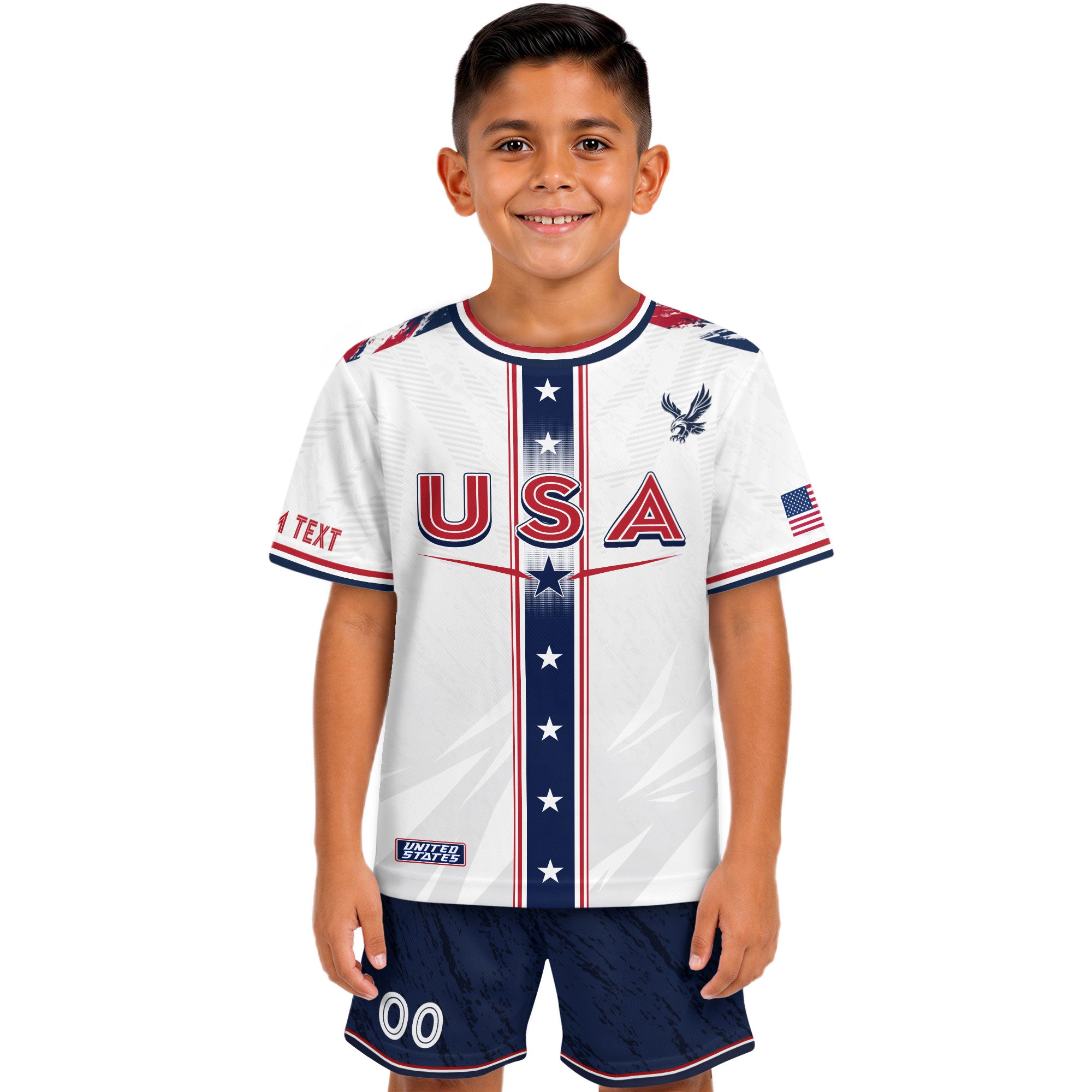 Custom Kids USA Soccer Jersey White Youth Star Stripe Personalized Football Team Shirt