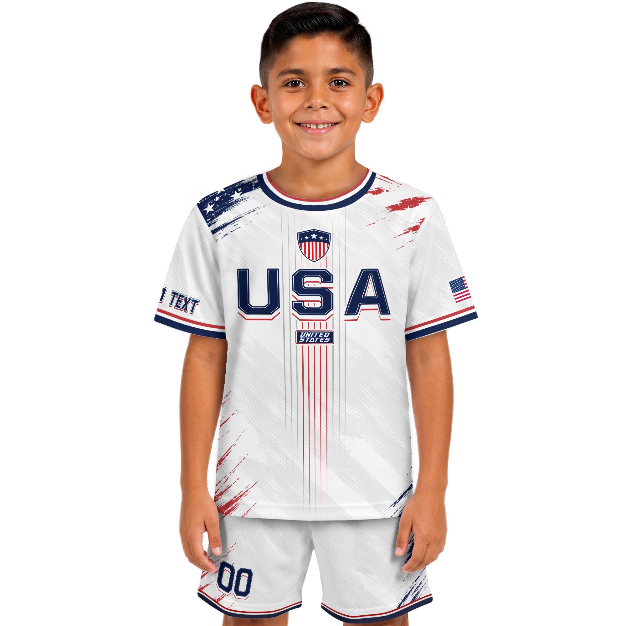 Custom Kids USA Soccer Jersey White Youth Distressed Flag Personalized Football Shirt