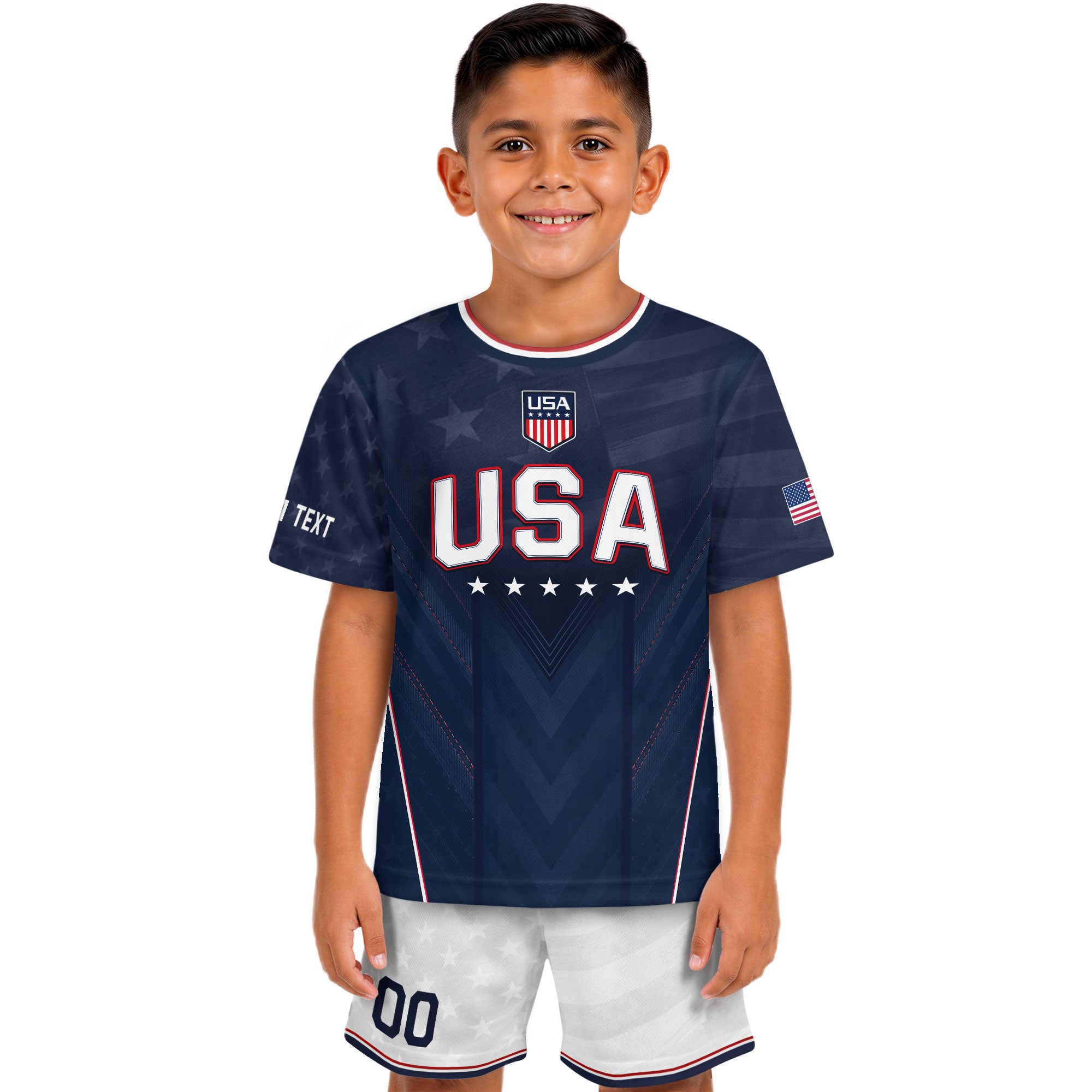 Custom Kids USA Soccer Jersey Blue Youth Patriotic Personalized Football Team Shirt