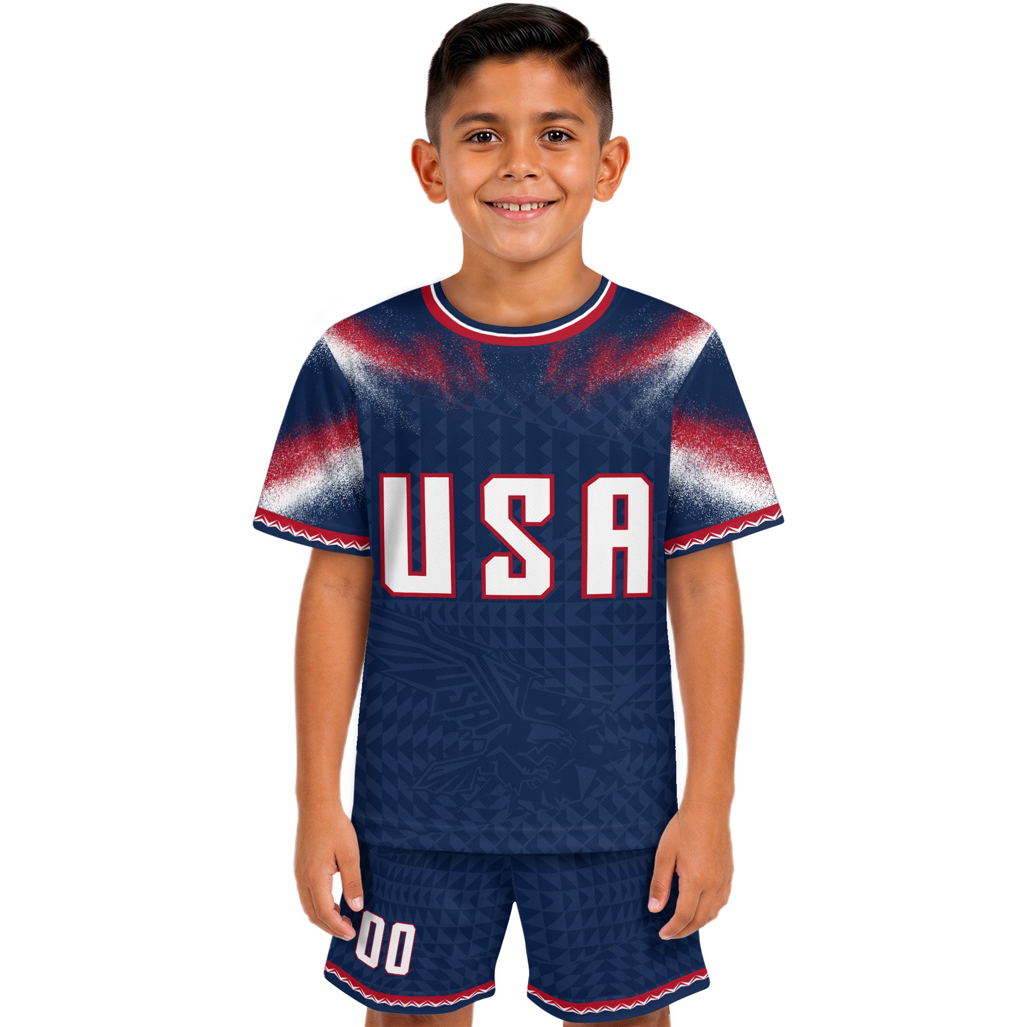 Custom Name Number Youth USA Soccer Jersey Navy Red Eagle Patriotic Football Jersey Kids
