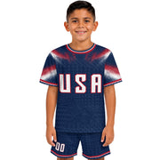 Custom Name Number Youth USA Soccer Jersey Navy Red Eagle Patriotic Football Jersey Kids