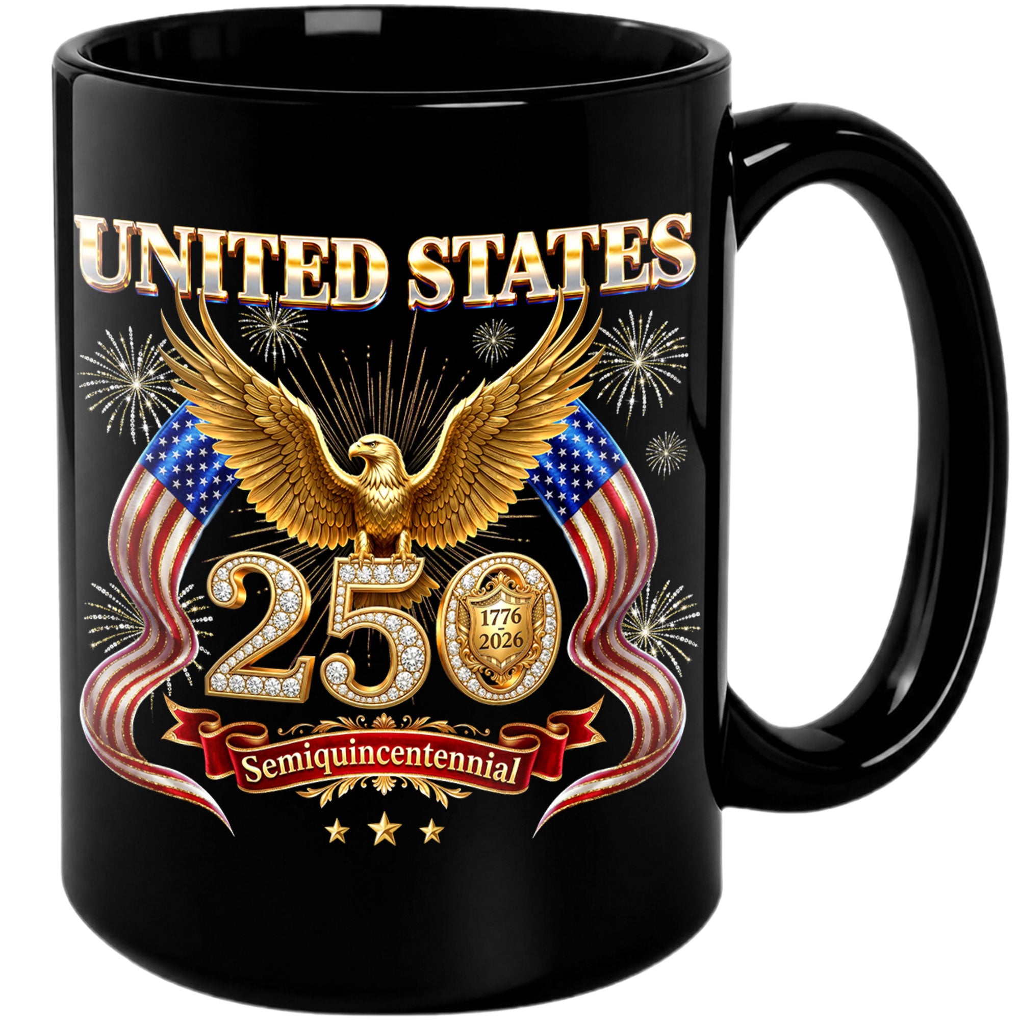 United States 1776 2026 Ceramic Mug - Vintage Patriotic Golden Eagle US Cup